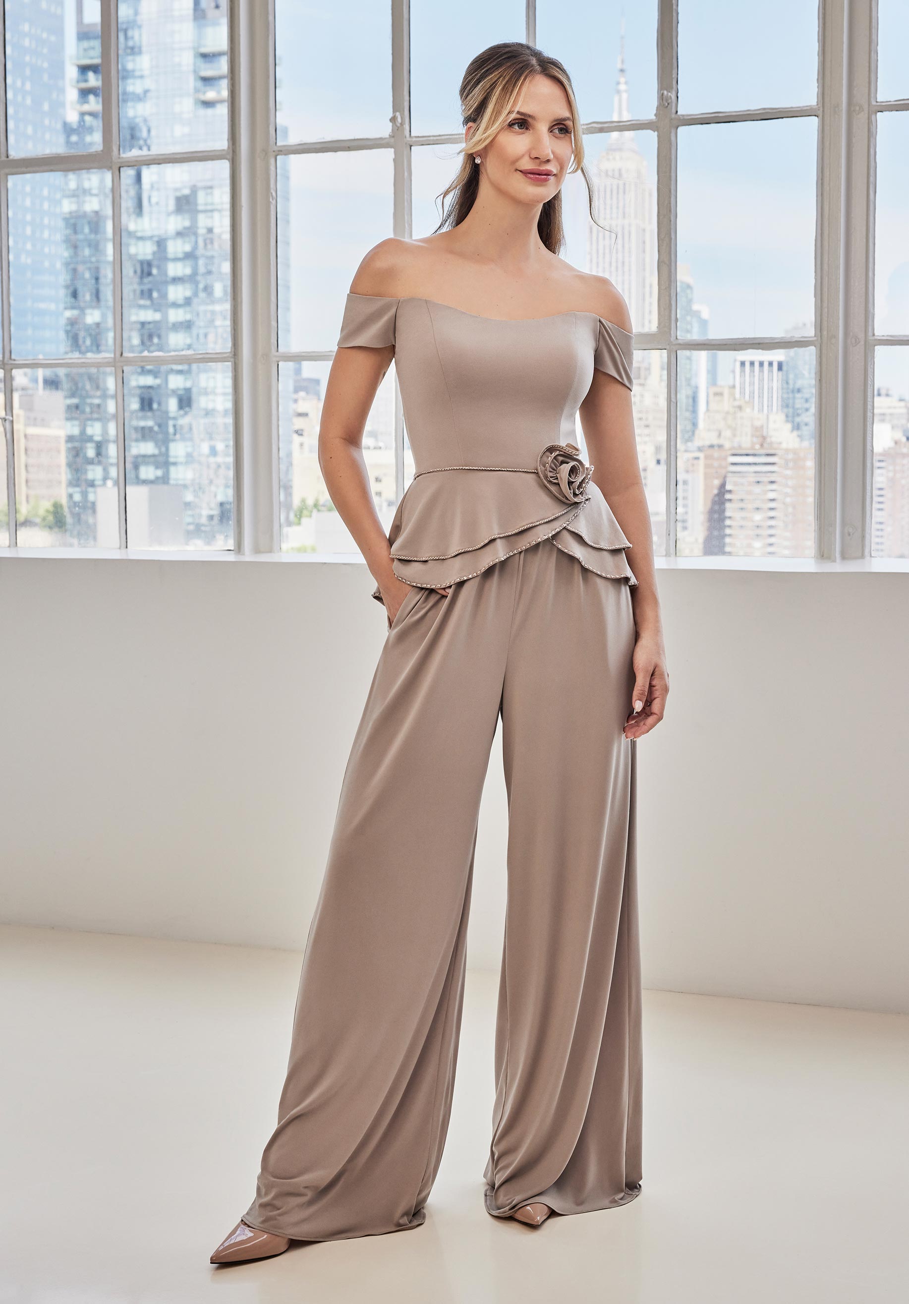 MGNY Madeline Gardner New York 73133 Long Formal Beaded Peplum Jumpsuit