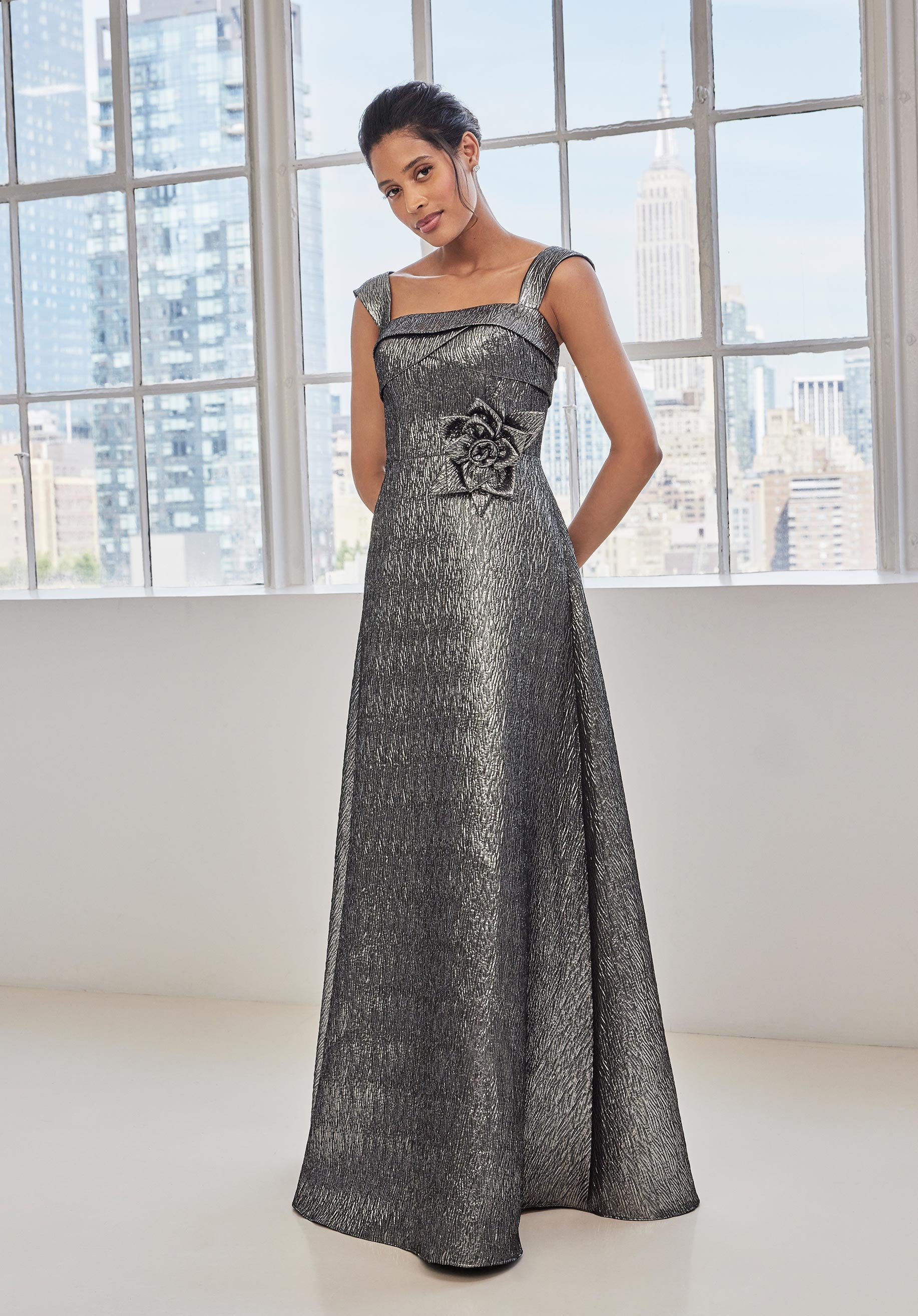 MGNY Madeline Gardner New York 73135 A Line Long Formal Metallic Dress