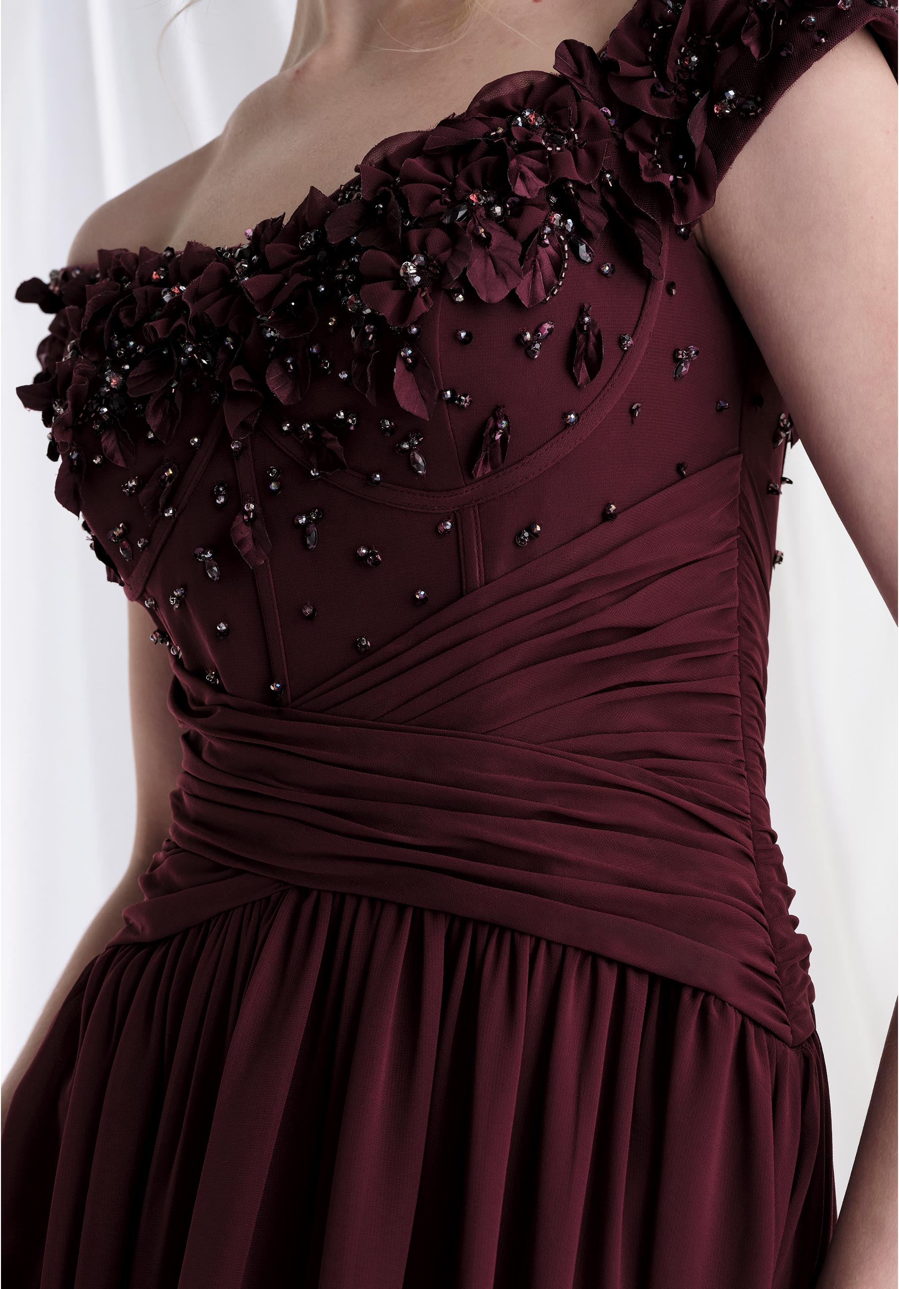 Formal Dresses Floral Applique Beaded Long Formal Dress Bordeaux