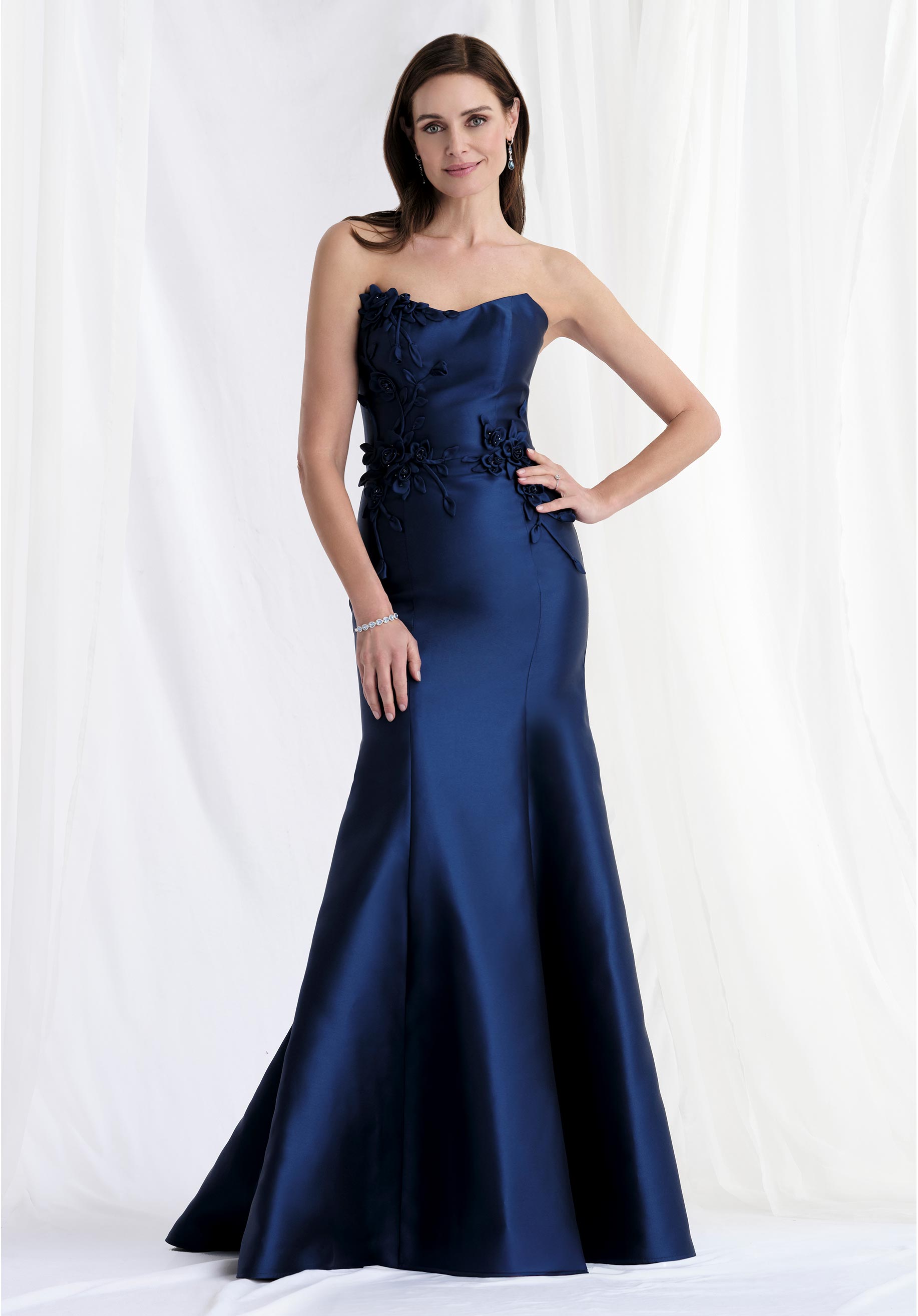 strapless open back dress MGNY Madeline Gardner New York 73155D Long Formal 3D Applique Dress – The  Dress Outlet