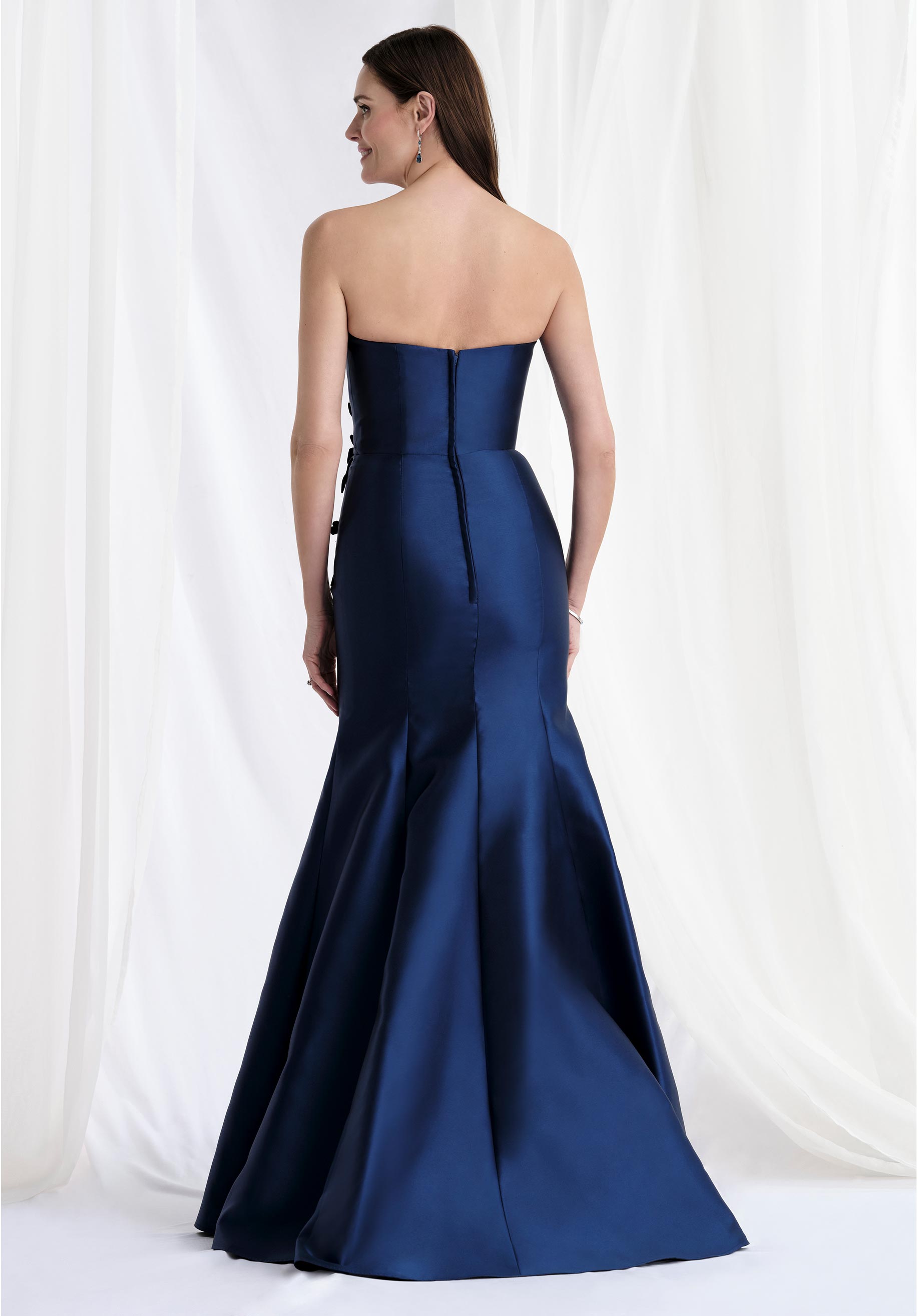 open lace back dress MGNY Madeline Gardner New York 73155D Long Formal 3D Applique Dress