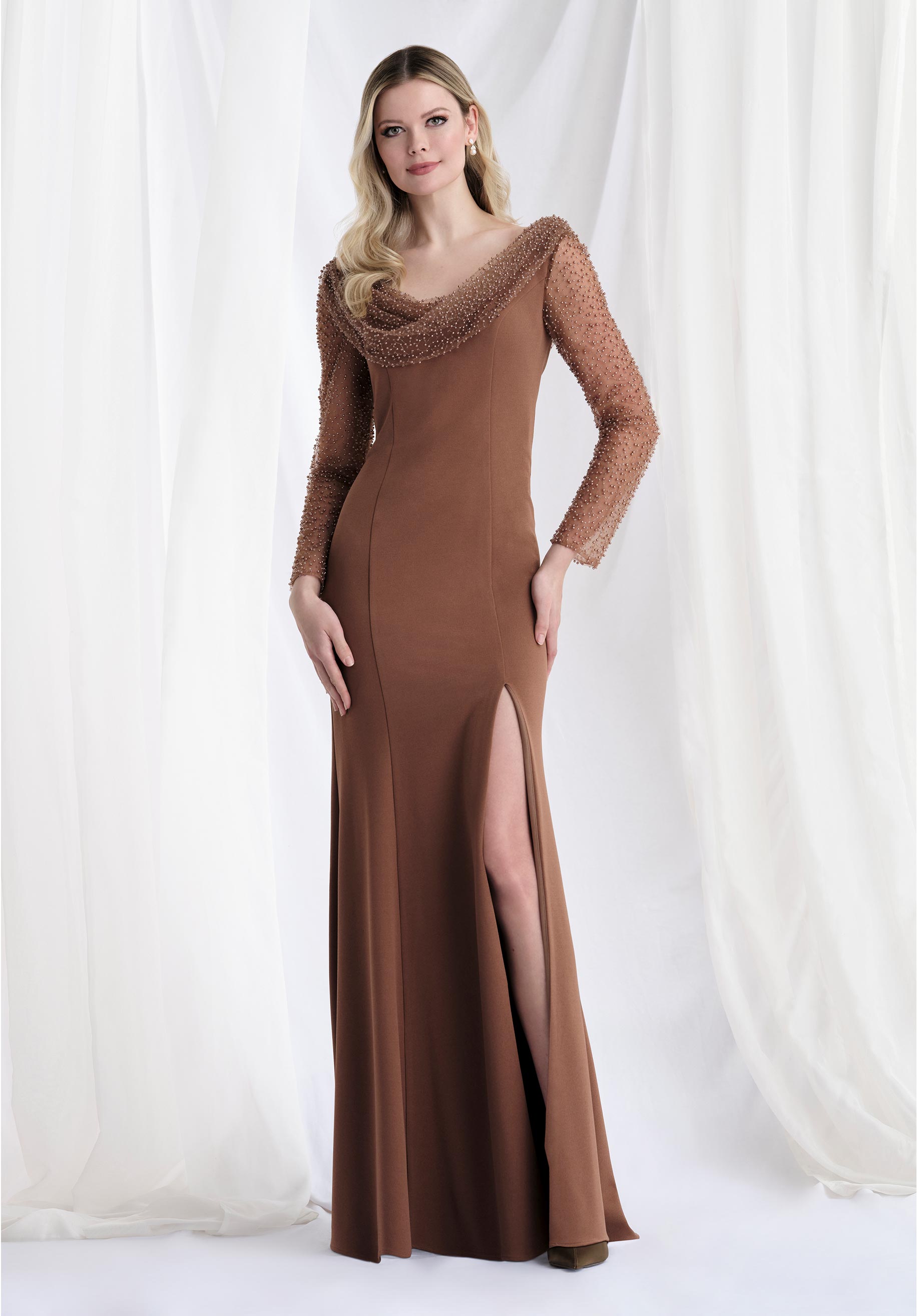 Mother of the Bride Dresses Long Beaded Formal Mother of the Bride Dress Caramel