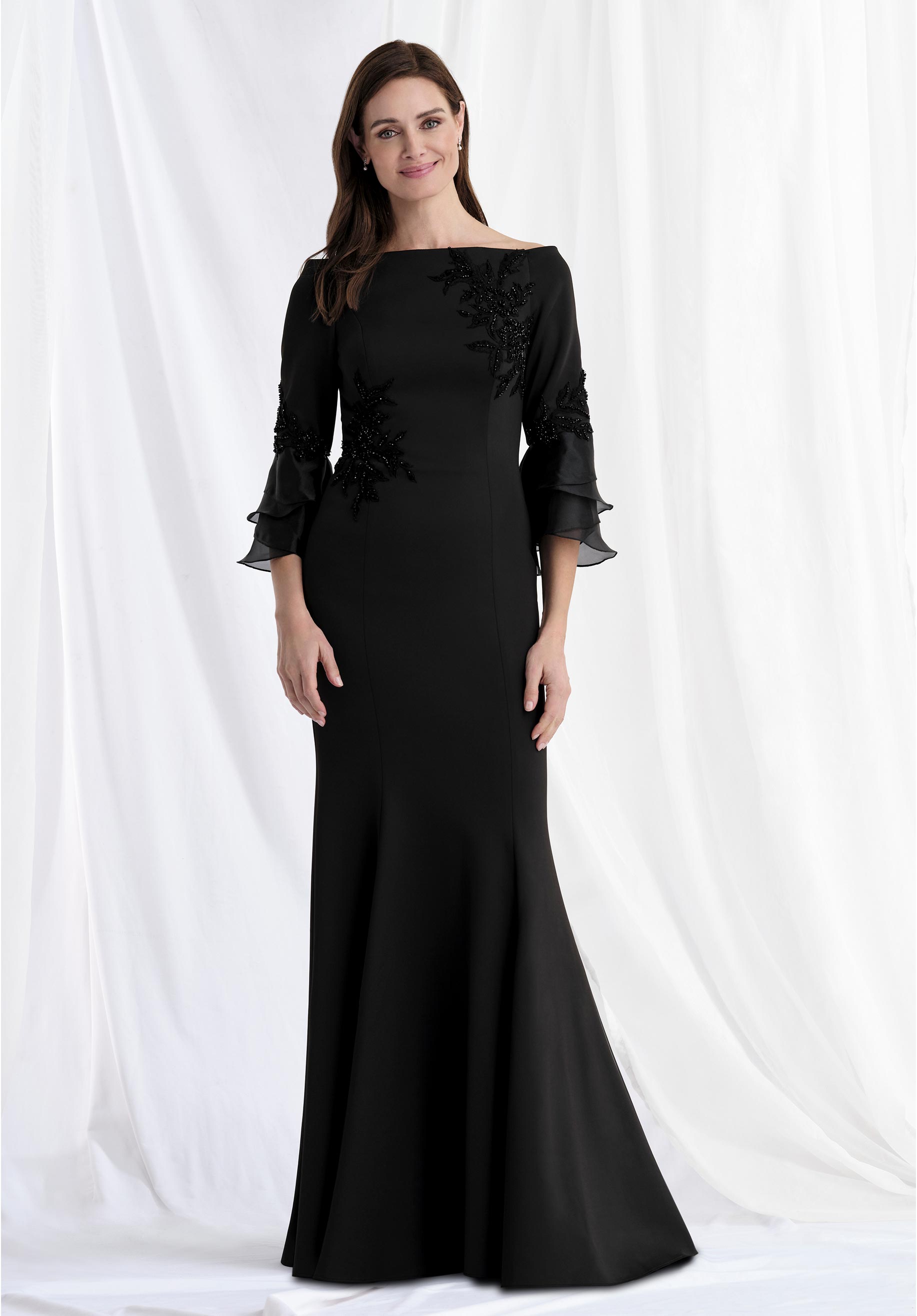 Mother of the Bride Dresses Floral Ruffle Long Formal Mother of the Bride Dress Black