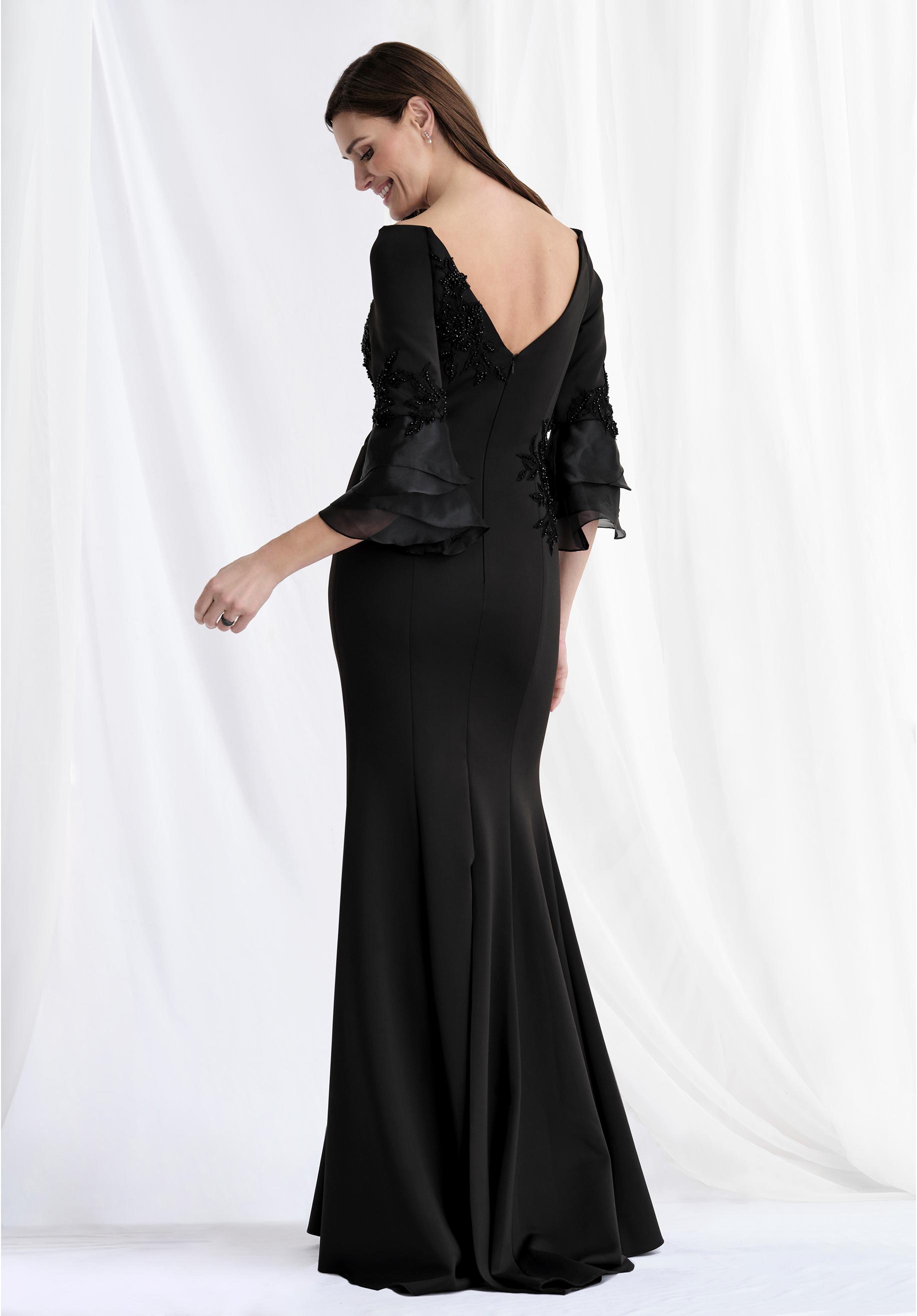 Mother of the Bride Dresses Floral Ruffle Long Formal Mother of the Bride Dress Black
