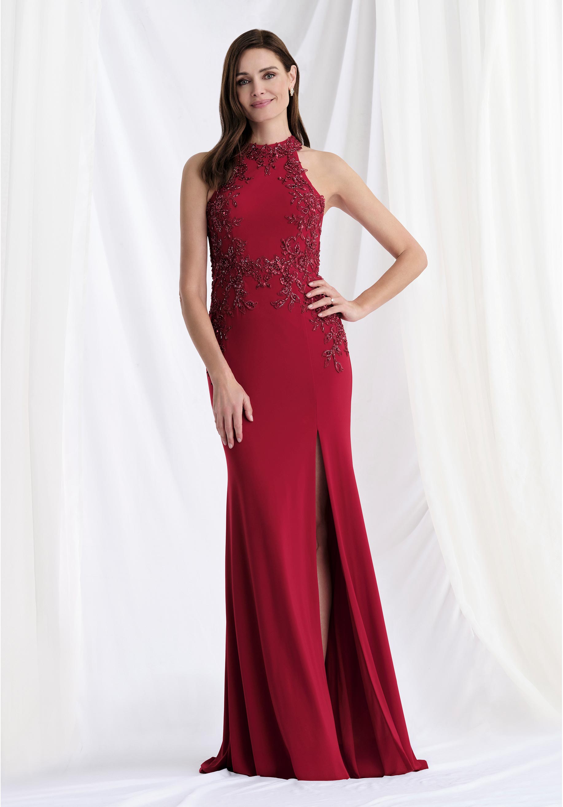 Formal Dresses Beaded Applique Long Formal Dress Red