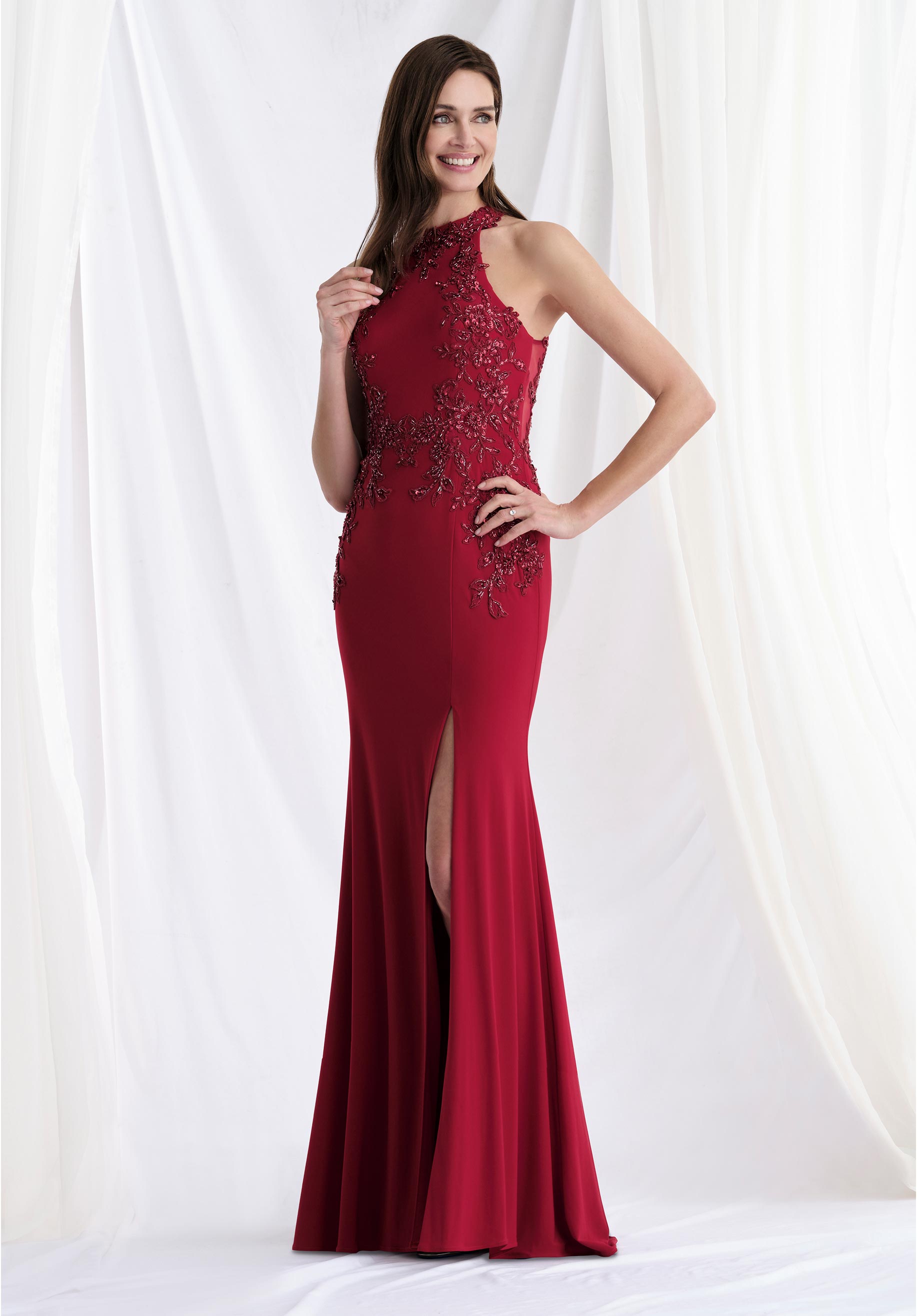 Formal Dresses Beaded Applique Long Formal Dress Red