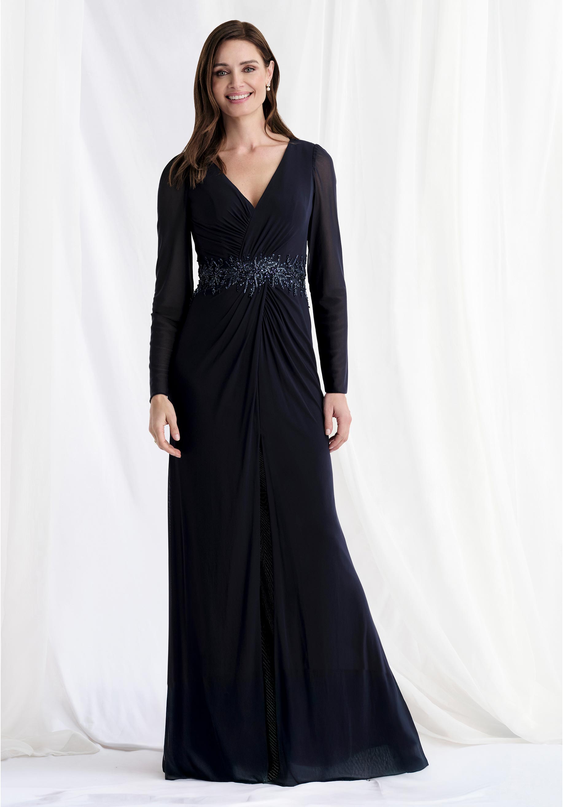 fit and flare mother of the bride dresses Novias Bridal the fit Fit N Flare V-neck Scalloped