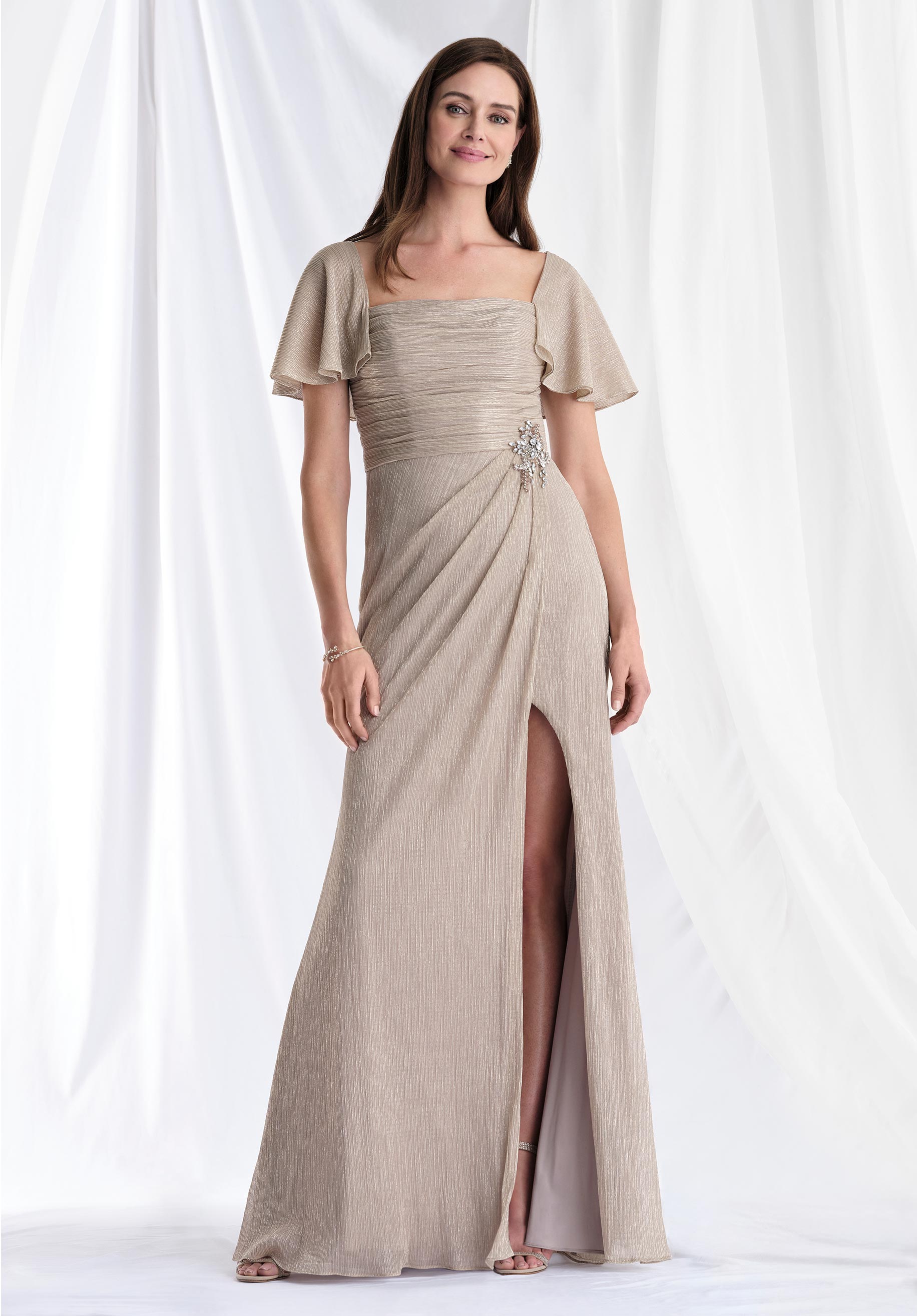Mother of the Bride Dresses Long Formal Metallic Mother of the Bride Dress Pewter