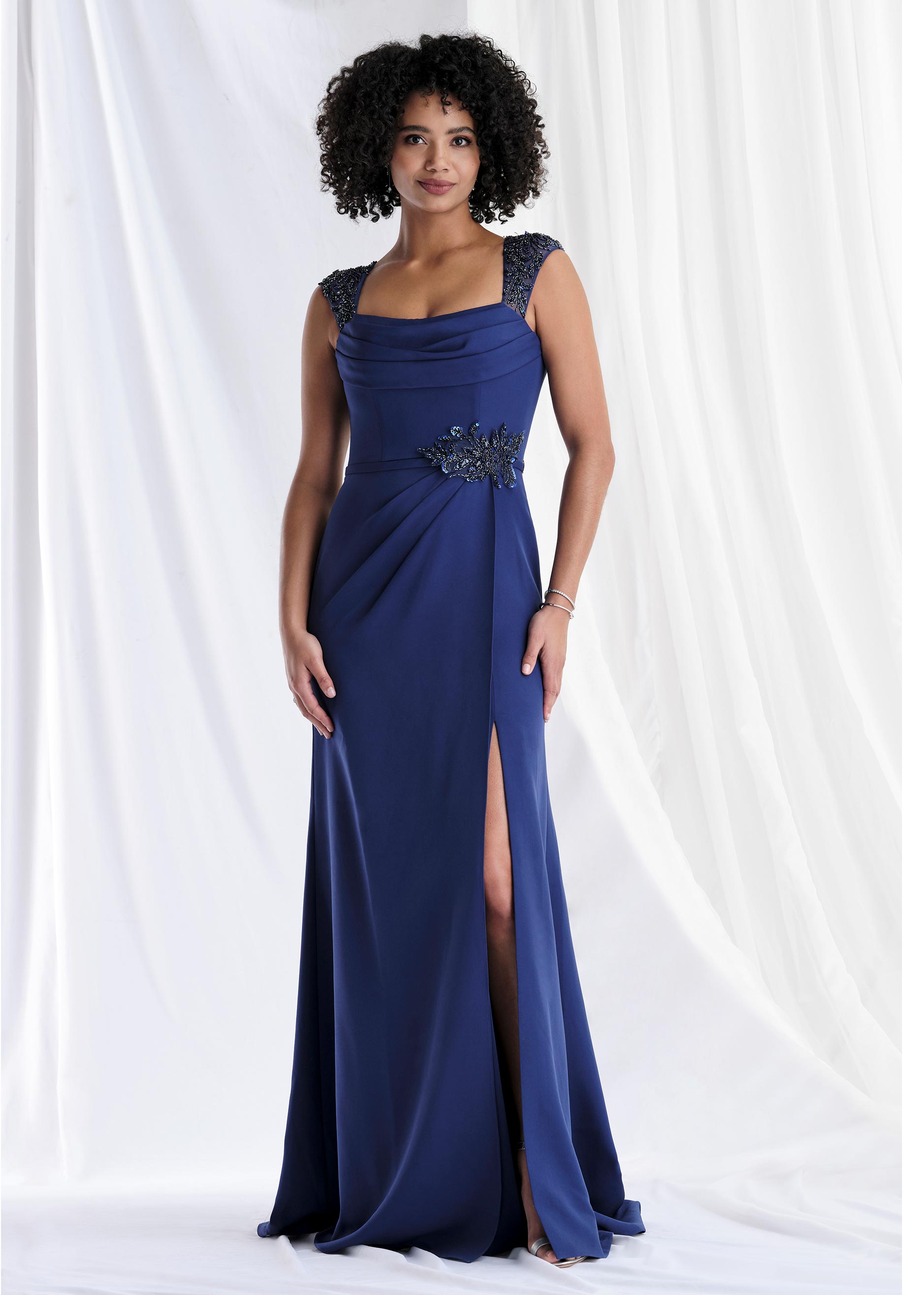 Formal Dresses Beaded A Line Long Formal Dress Navy