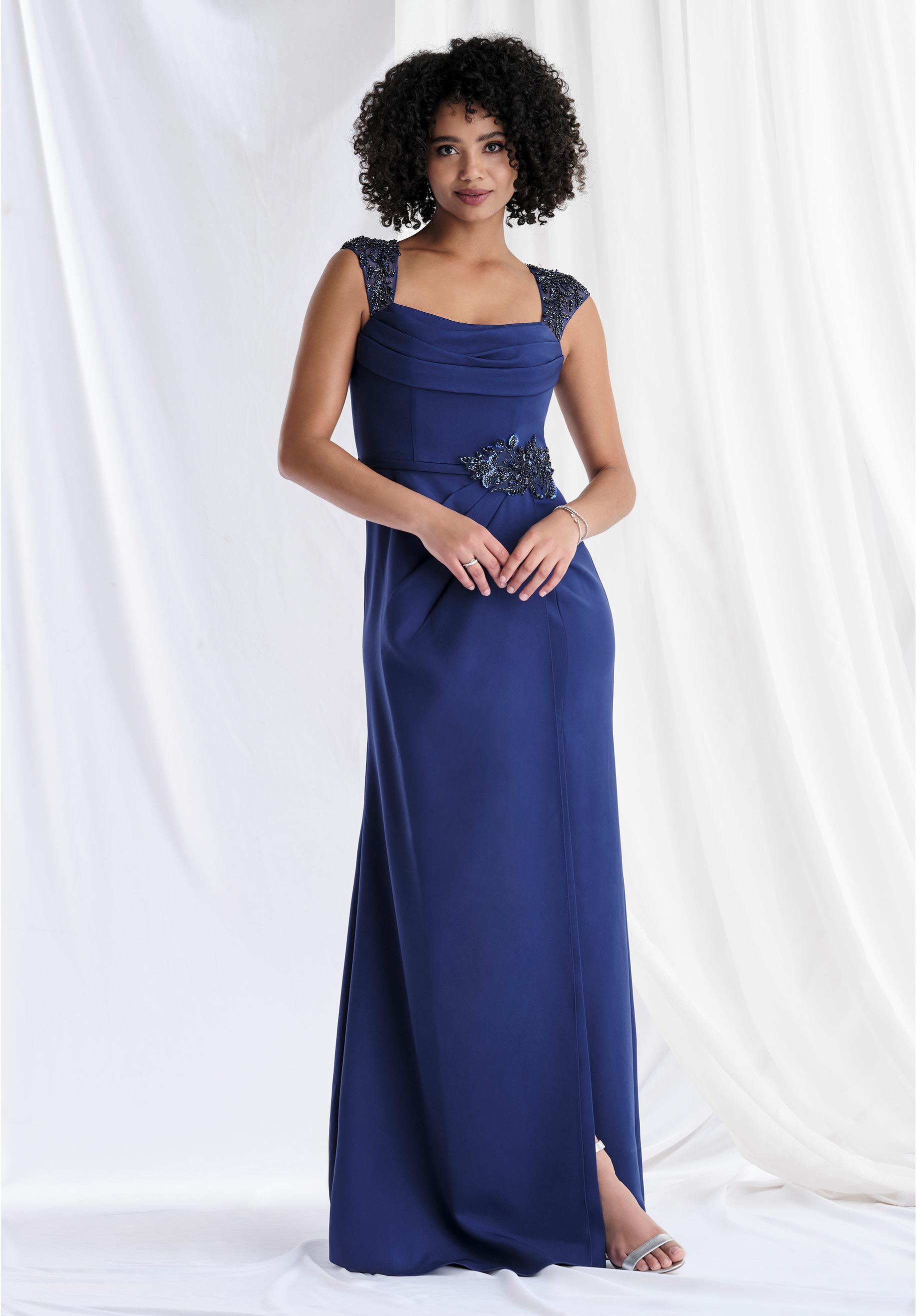 Formal Dresses Beaded A Line Long Formal Dress Navy