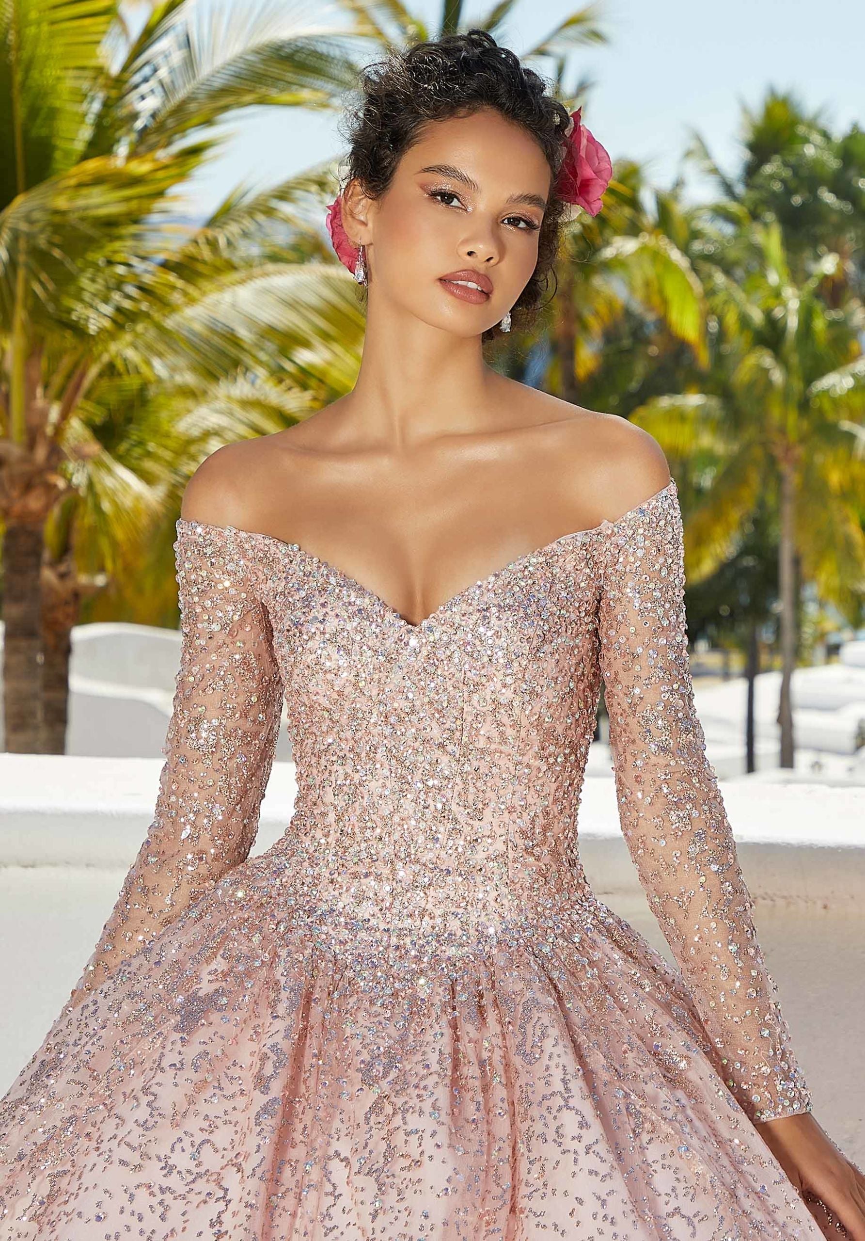 Off-the-Shoulder Floor-Length Tulle Quinceañera Ball Gown MGNY Madeline Gardner New York 89355