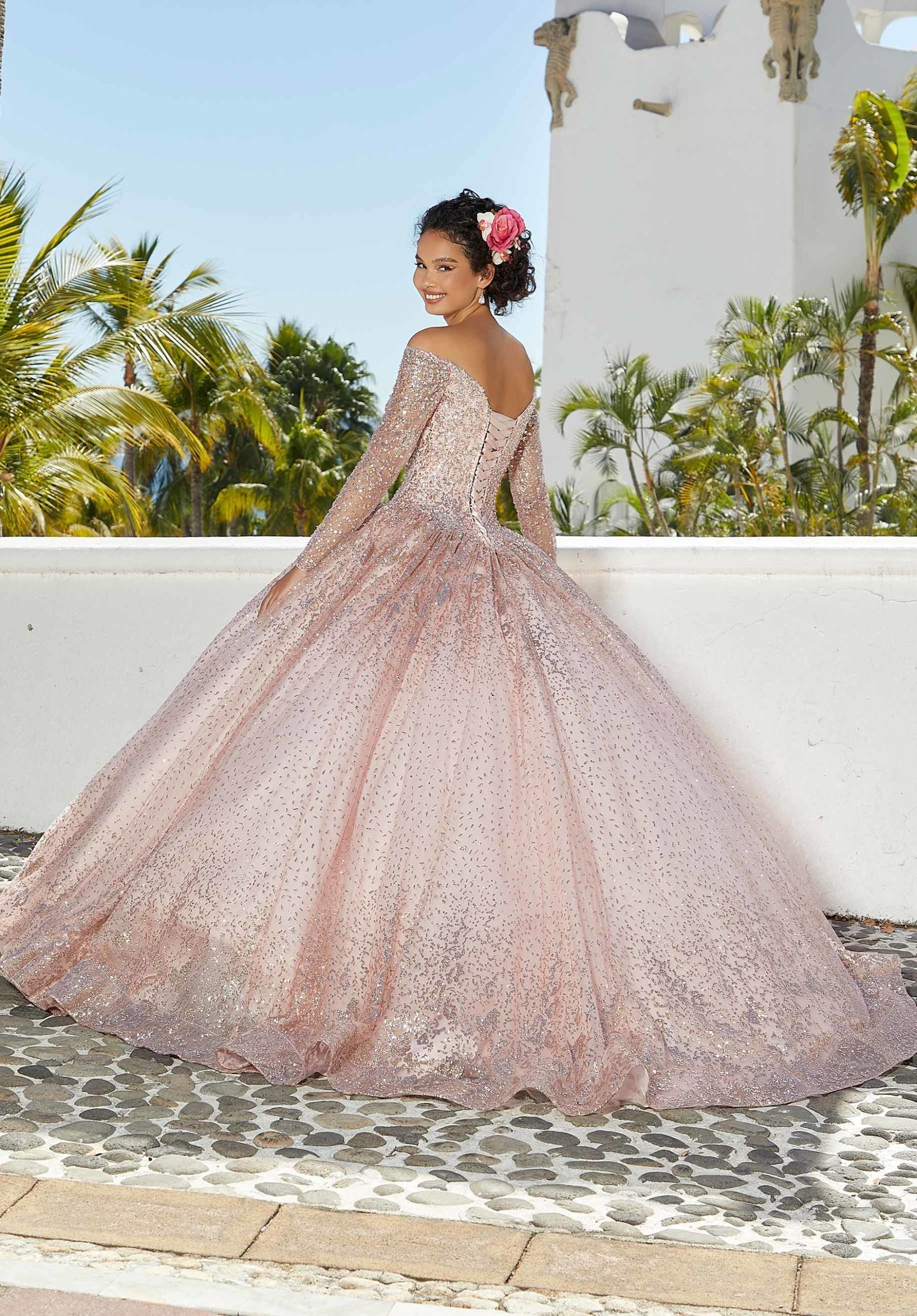 Off-the-Shoulder Floor-Length Tulle Quinceañera Ball Gown MGNY Madeline Gardner New York 89355