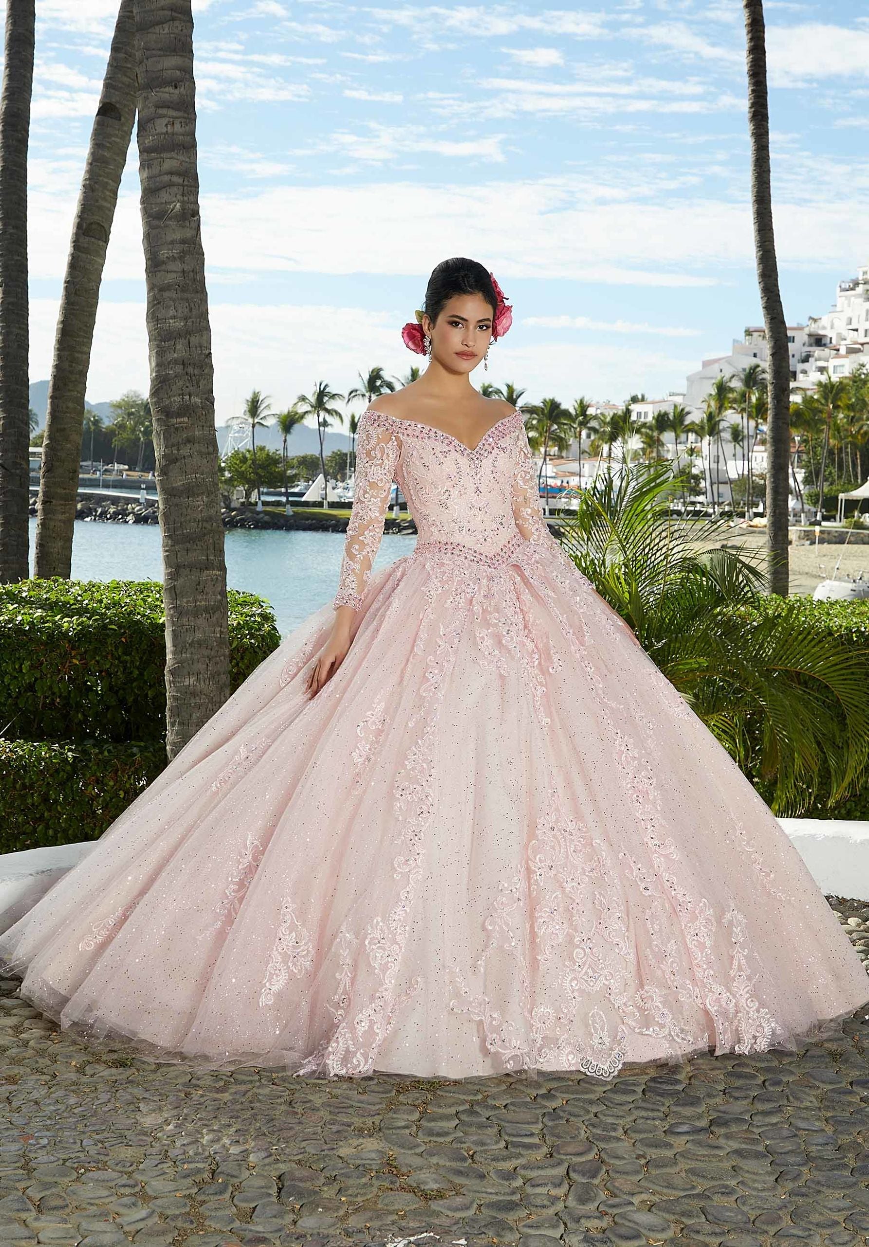 Off-the-Shoulder Floor-Length Tulle Quinceañera Ball Gown MGNY Madeline Gardner New York 89360