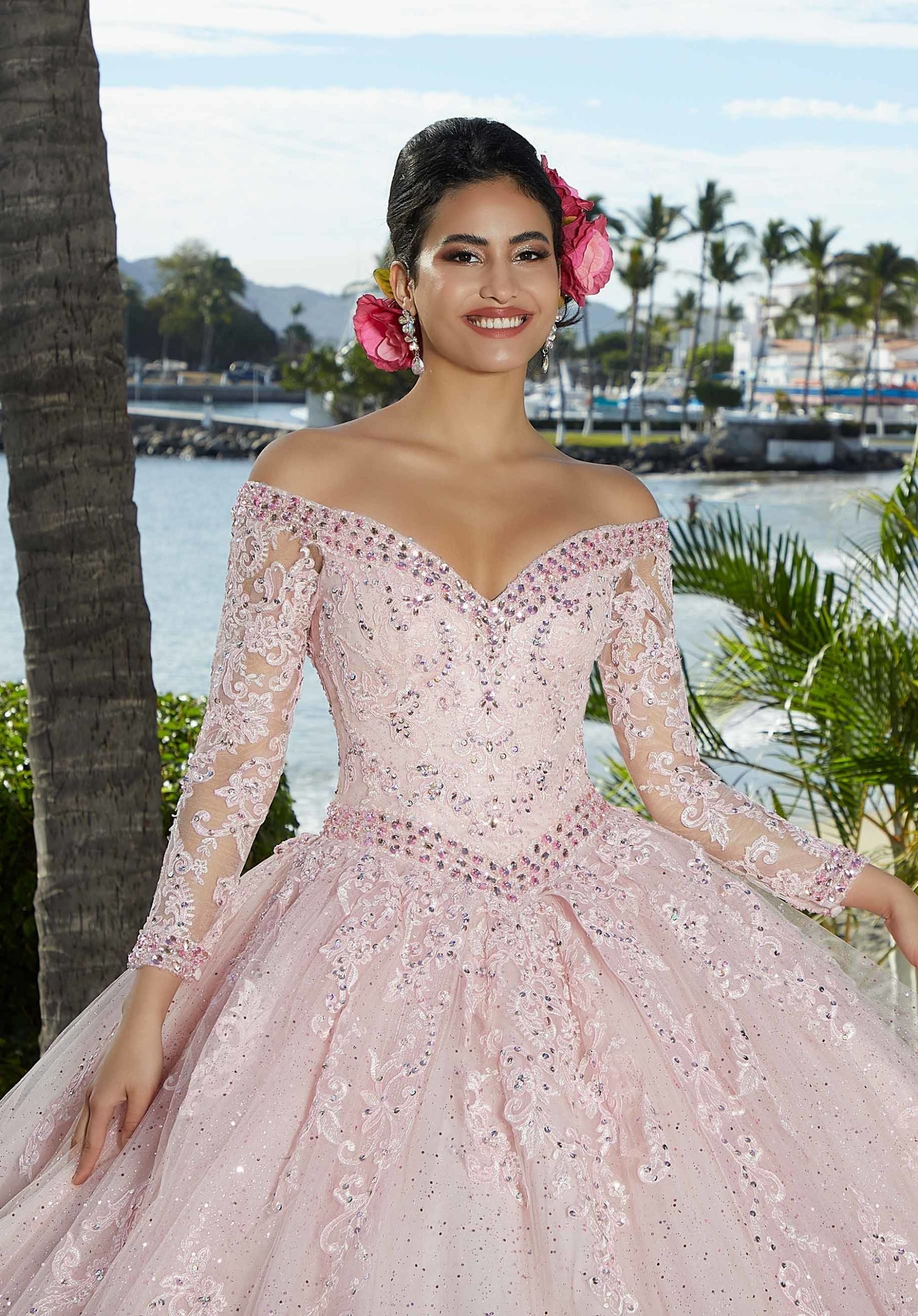 Off-the-Shoulder Floor-Length Tulle Quinceañera Ball Gown MGNY Madeline Gardner New York 89360