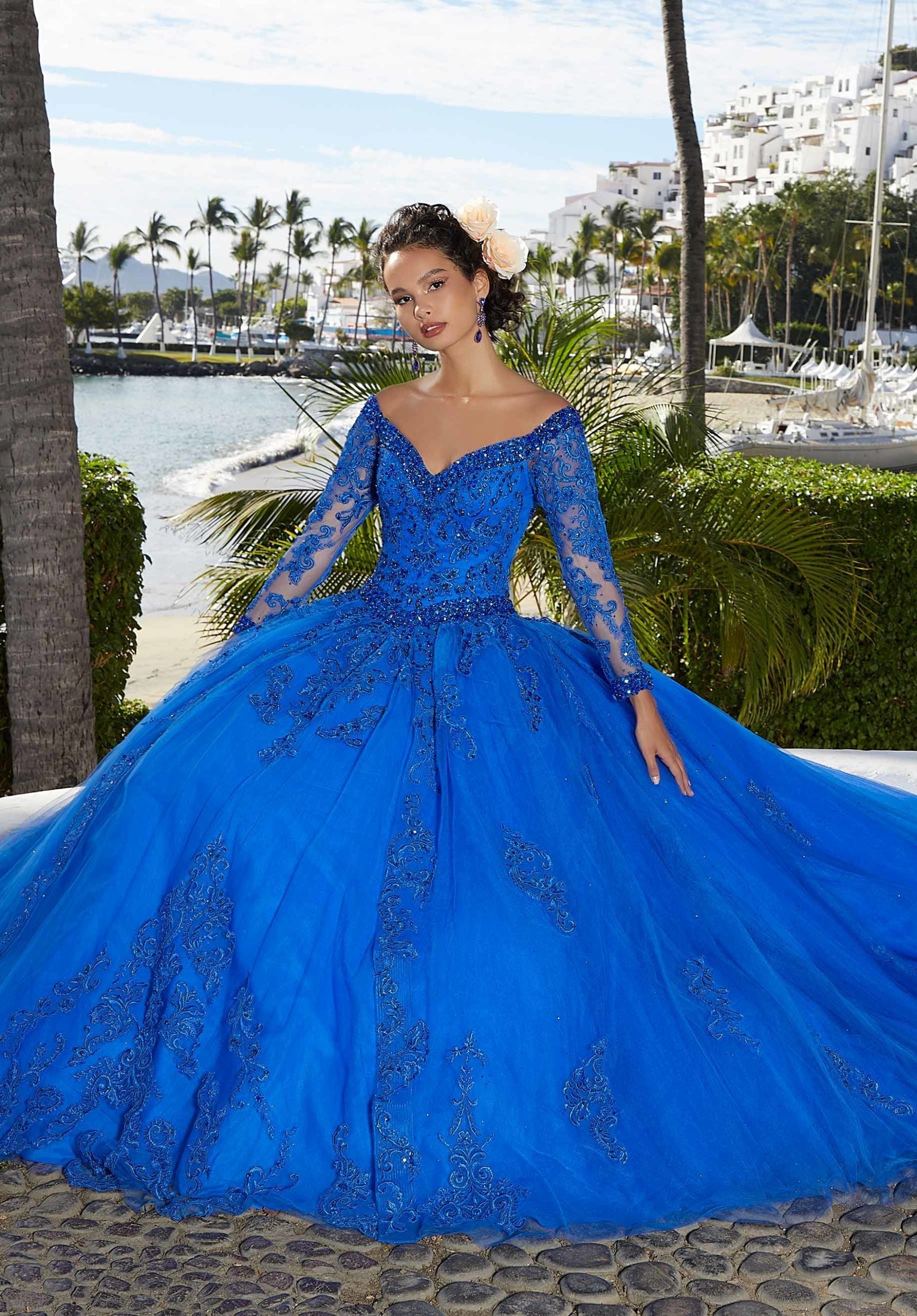 Off-the-Shoulder Floor-Length Tulle Quinceañera Ball Gown MGNY Madeline Gardner New York 89360