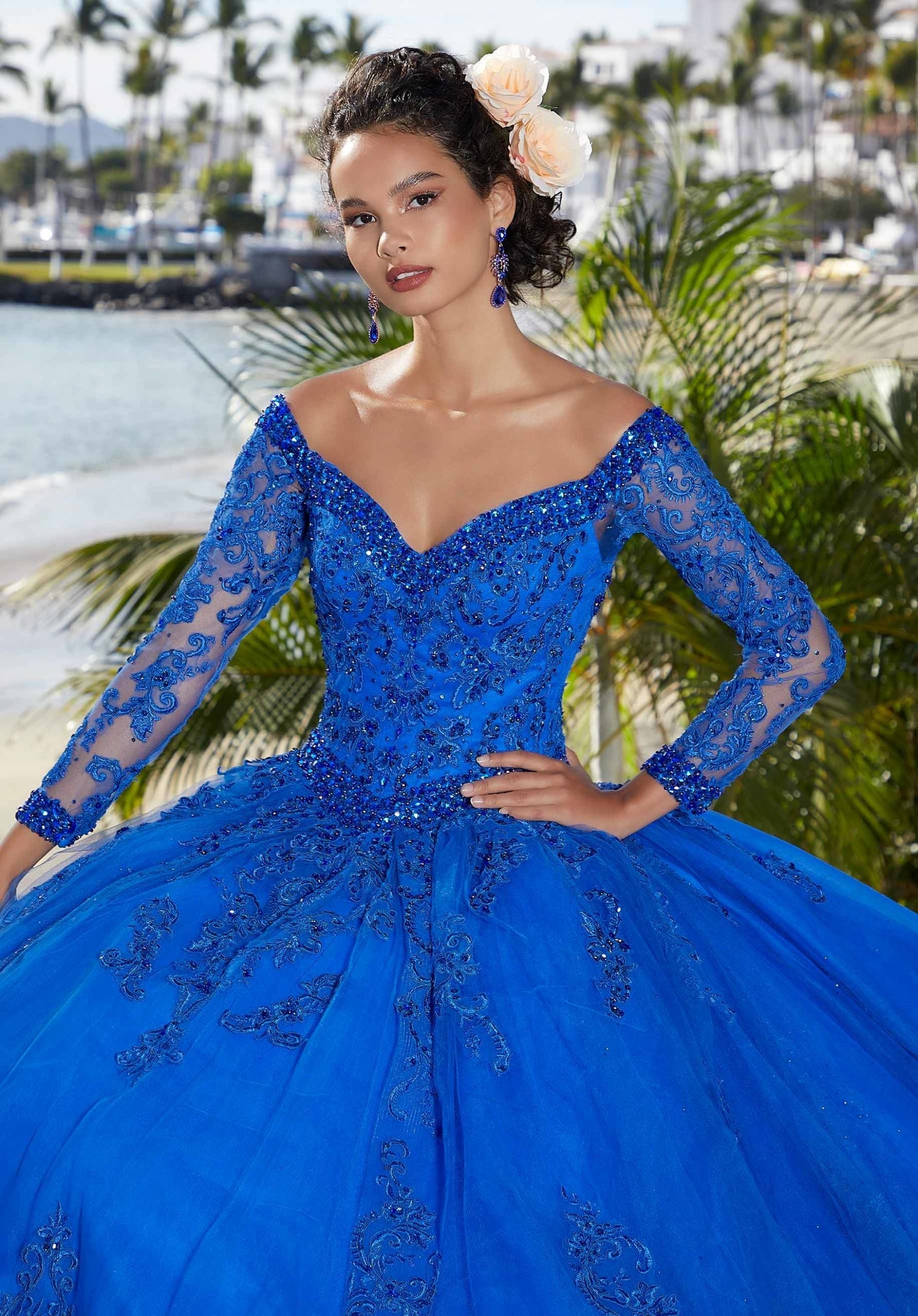 Off-the-Shoulder Floor-Length Tulle Quinceañera Ball Gown MGNY Madeline Gardner New York 89360
