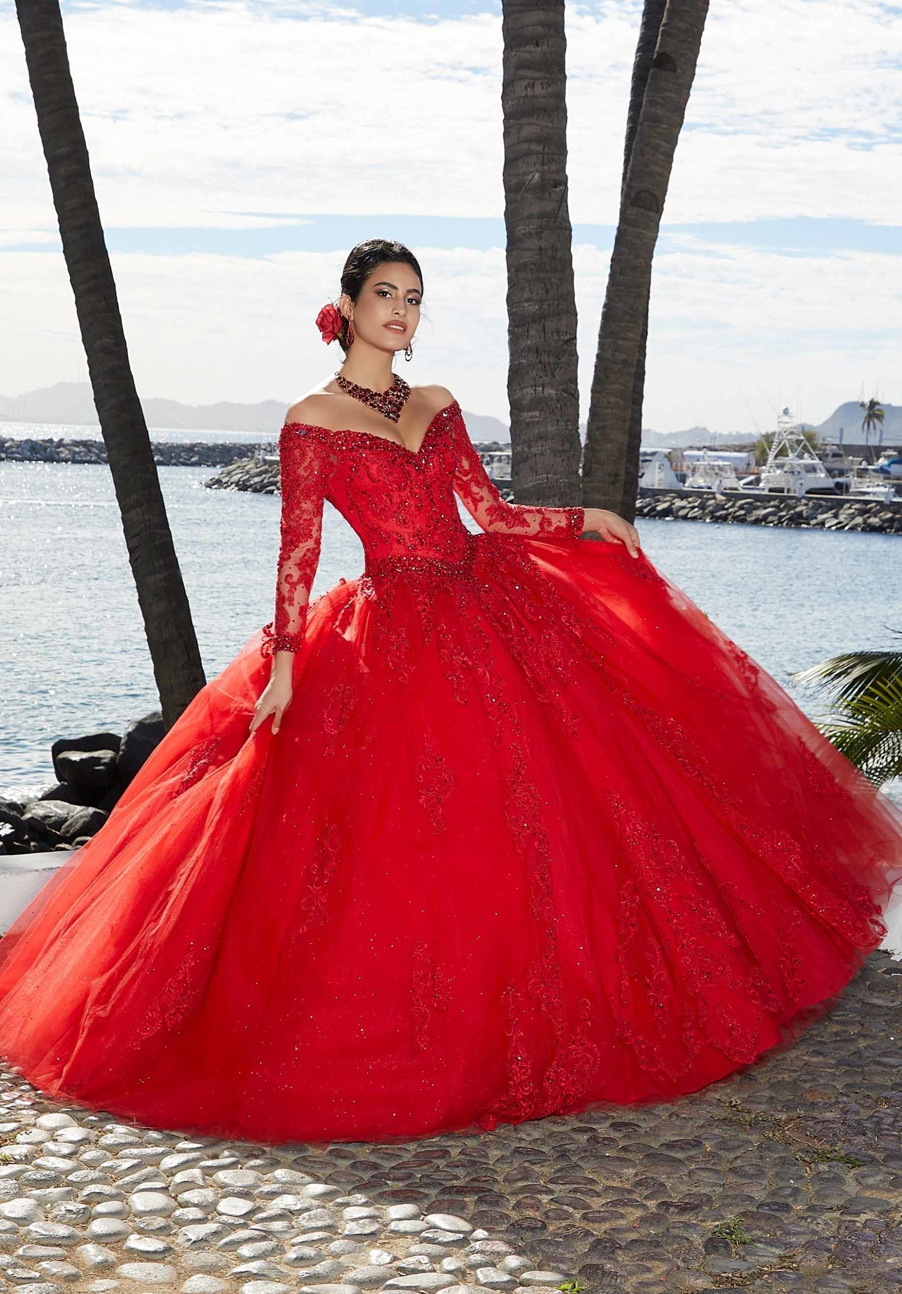 Off-the-Shoulder Floor-Length Tulle Quinceañera Ball Gown MGNY Madeline Gardner New York 89360