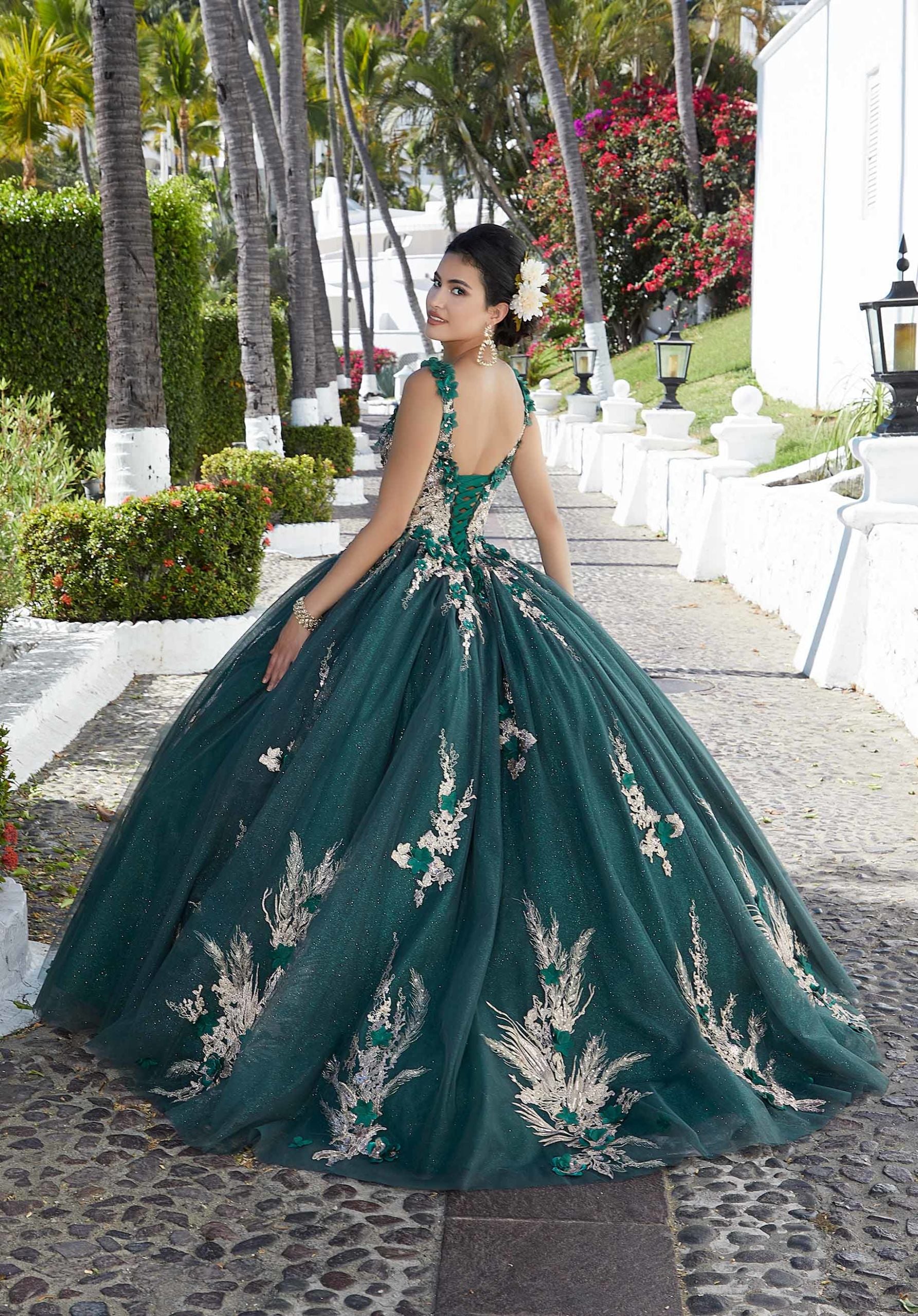V-Neck Floor-Length Tulle Prom Ball Gown MGNY 89362