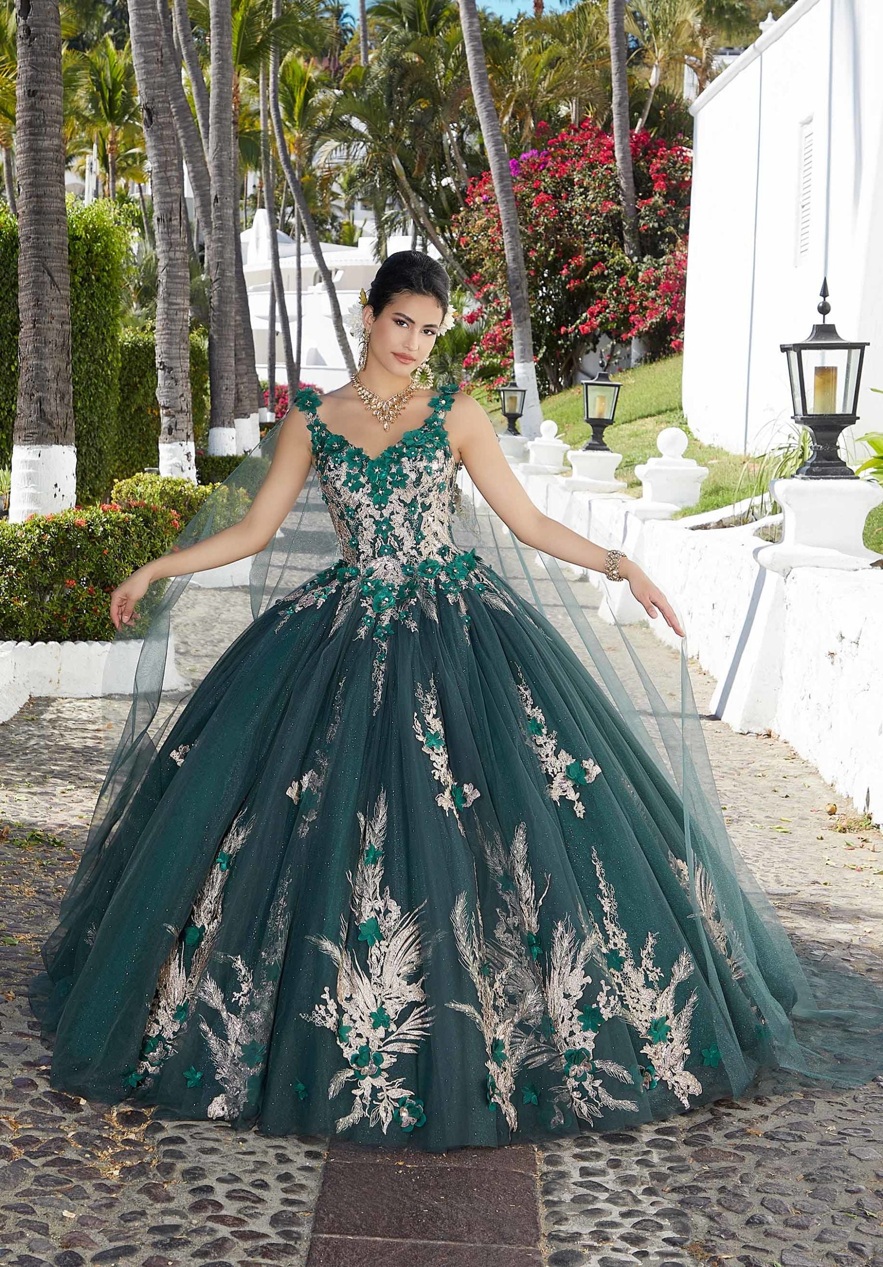 V-Neck Floor-Length Tulle Prom Ball Gown MGNY 89362