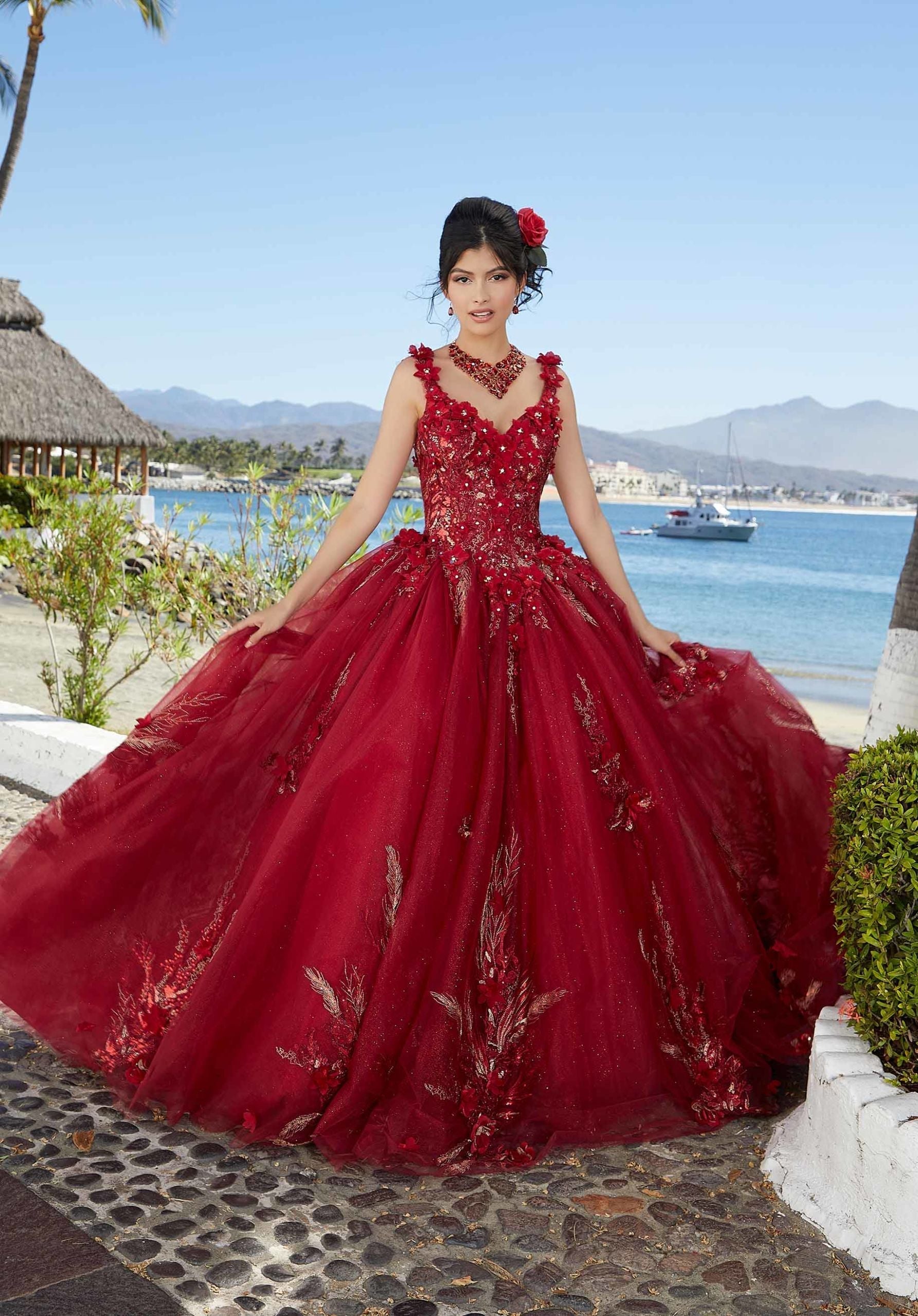 V-Neck Floor-Length Tulle Prom Ball Gown MGNY 89362