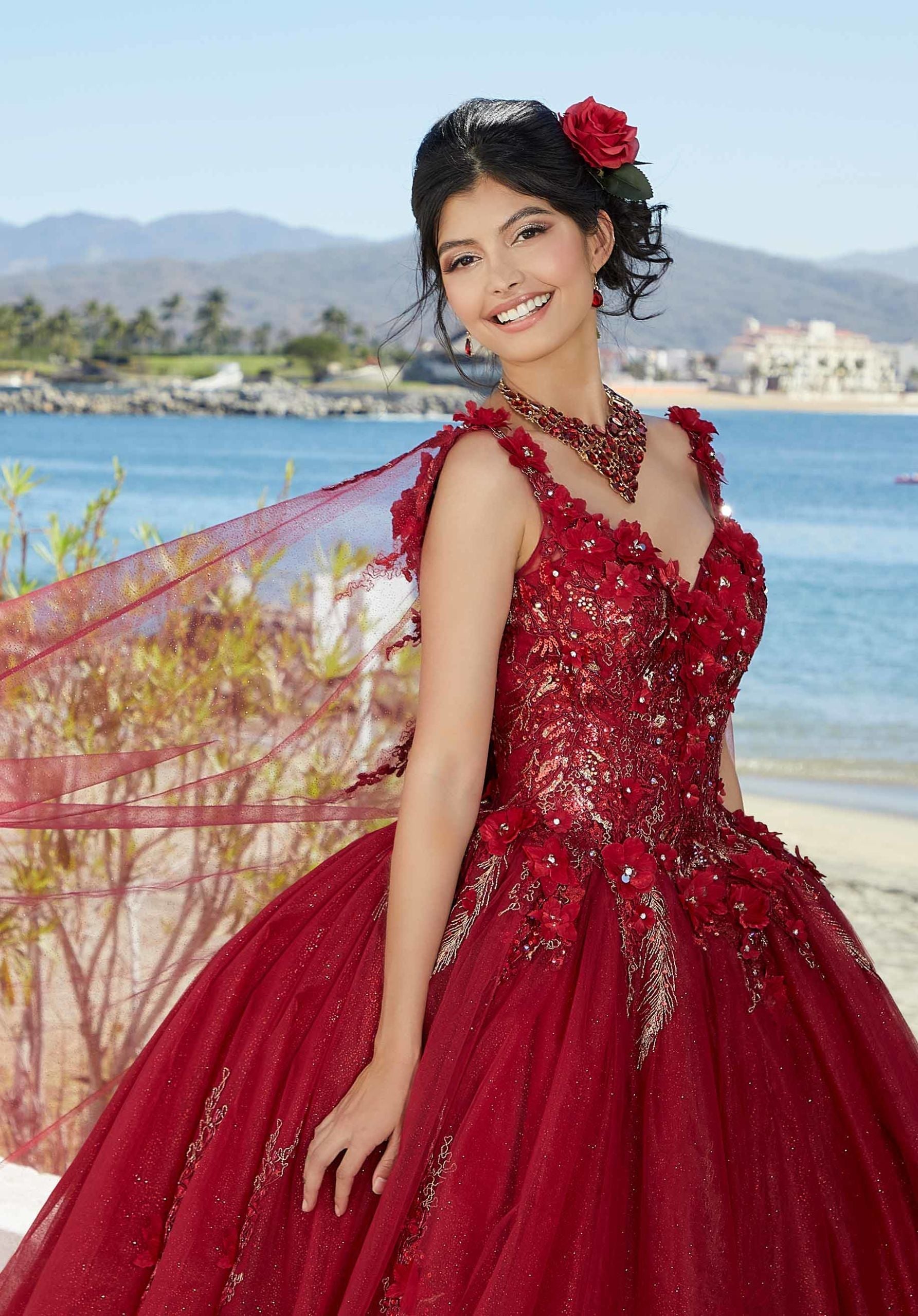 V-Neck Floor-Length Tulle Prom Ball Gown MGNY 89362