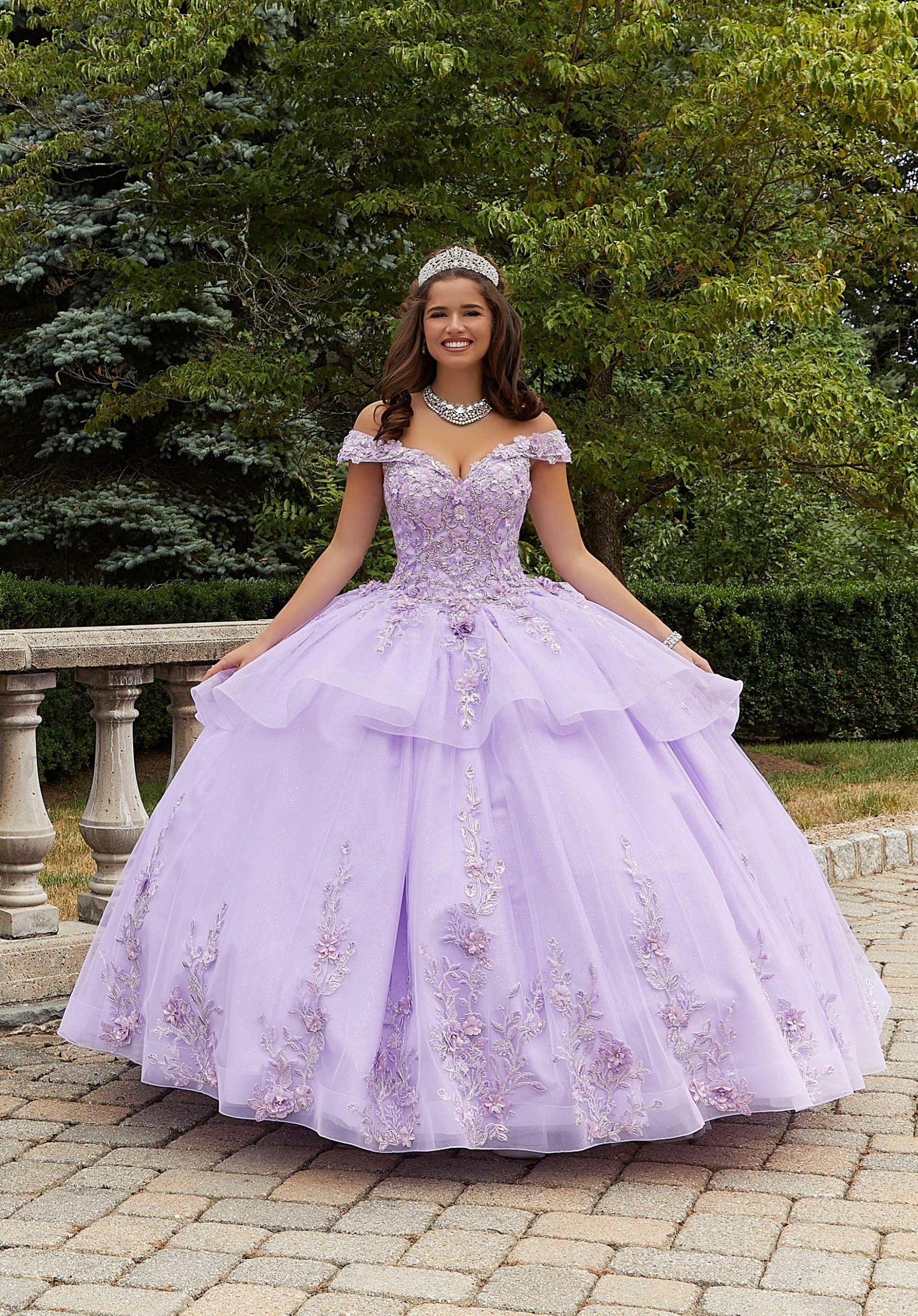 Off-the-Shoulder Floor-Length Tulle Quinceañera Ball Gown MGNY Madeline Gardner New York 89409