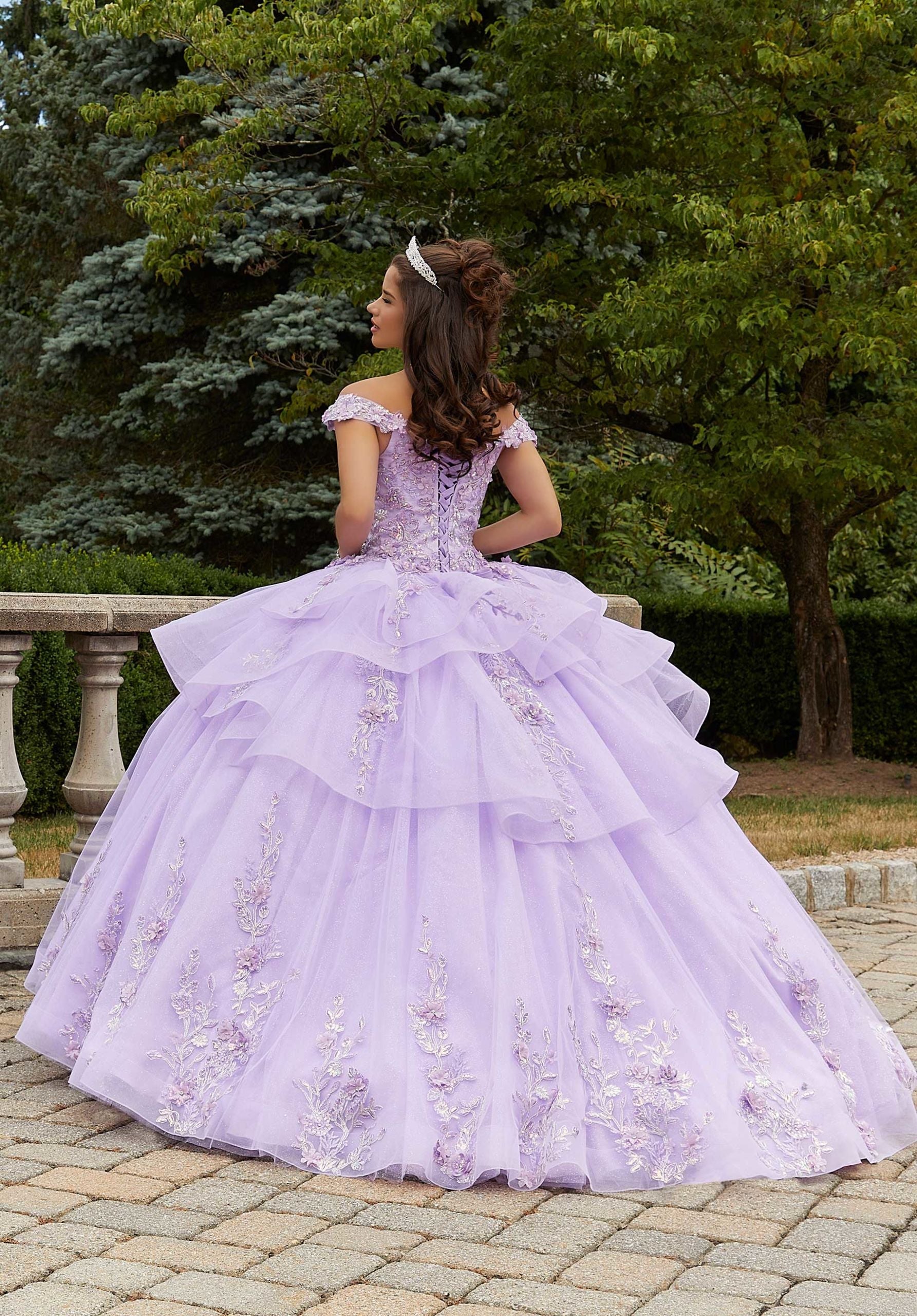 Off-the-Shoulder Floor-Length Tulle Quinceañera Ball Gown MGNY Madeline Gardner New York 89409
