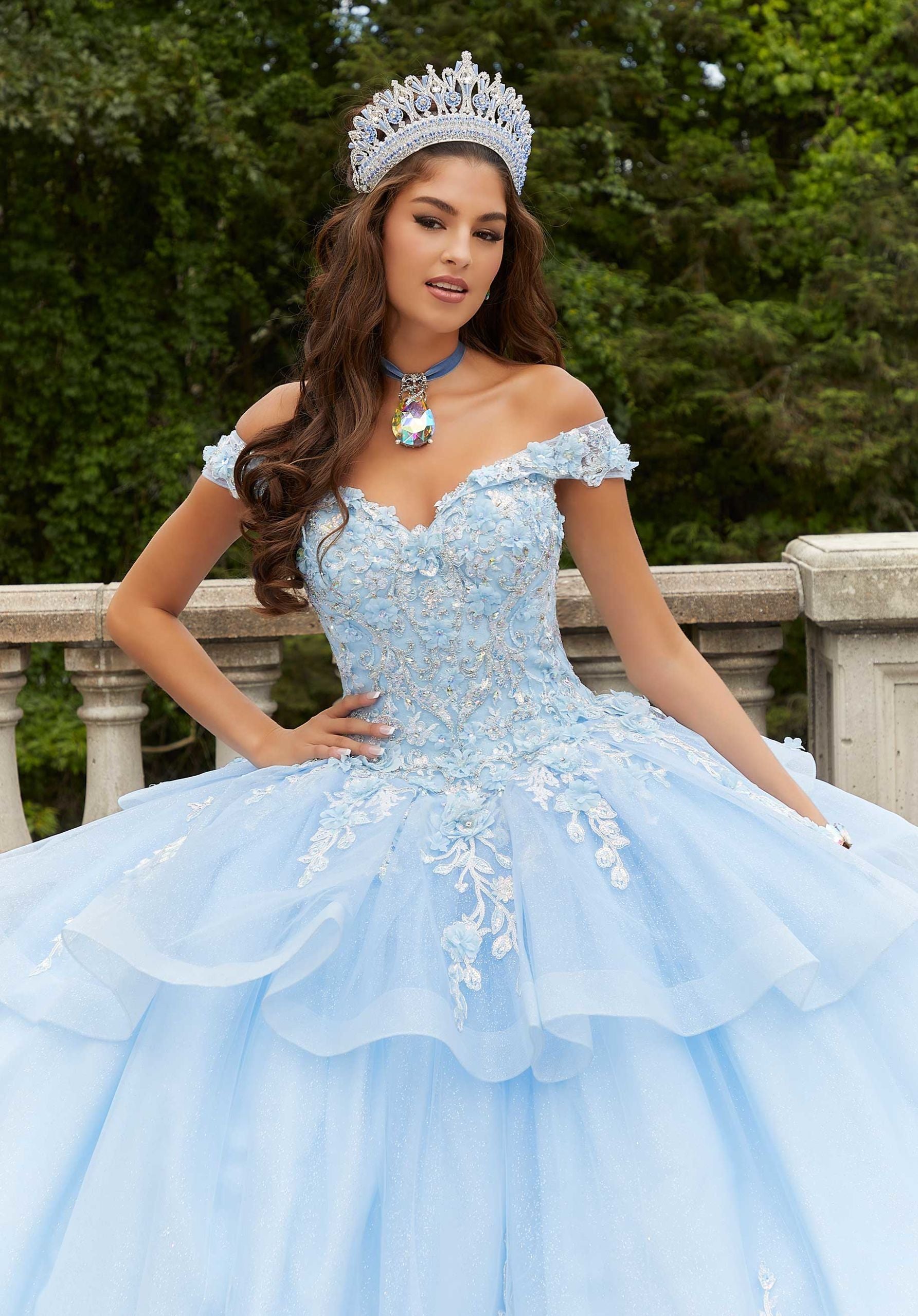 Off-the-Shoulder Floor-Length Tulle Quinceañera Ball Gown MGNY Madeline Gardner New York 89409