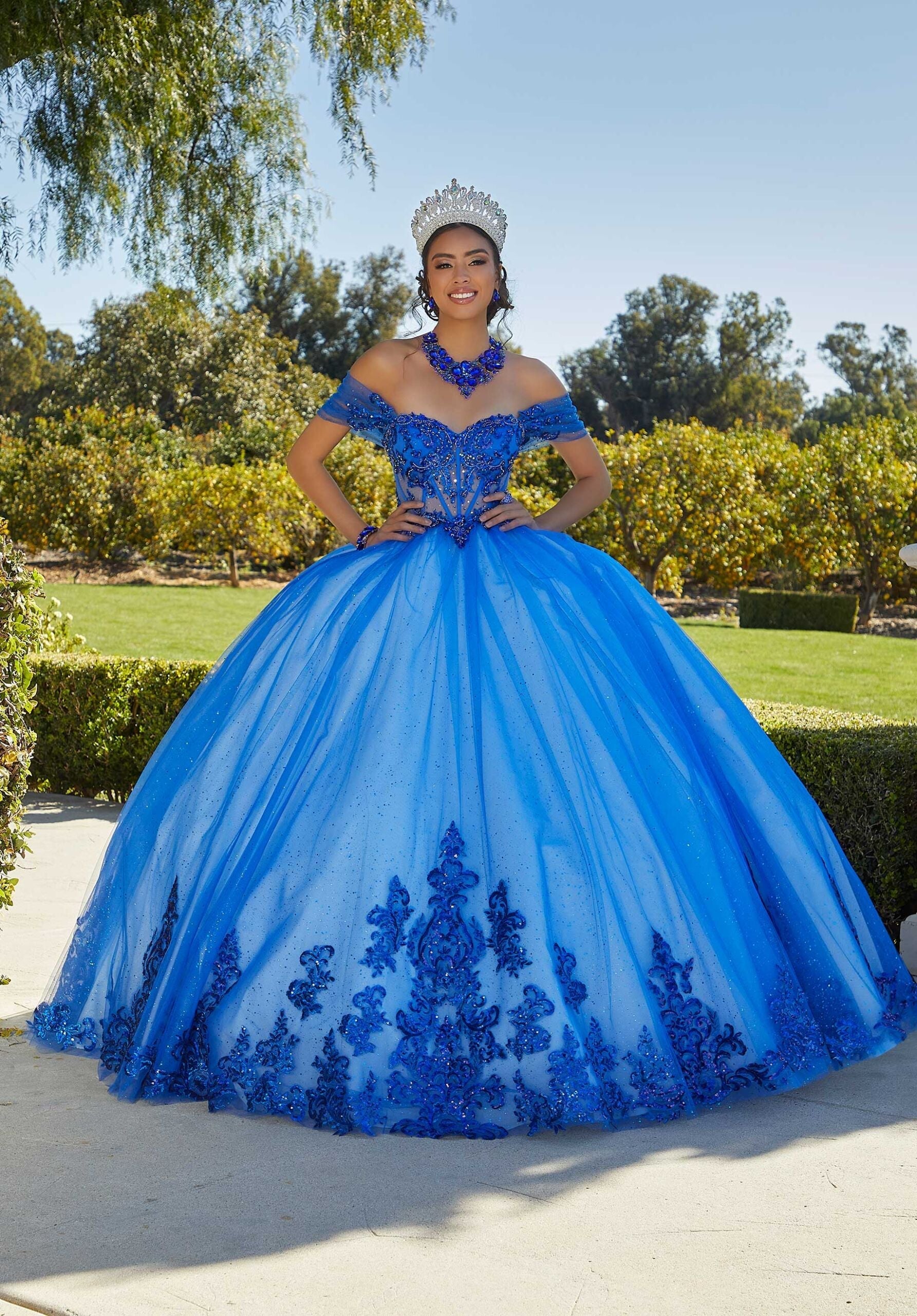 Off-the-Shoulder Floor-Length Tulle Quinceañera Ball Gown MGNY Madeline Gardner New York 89427