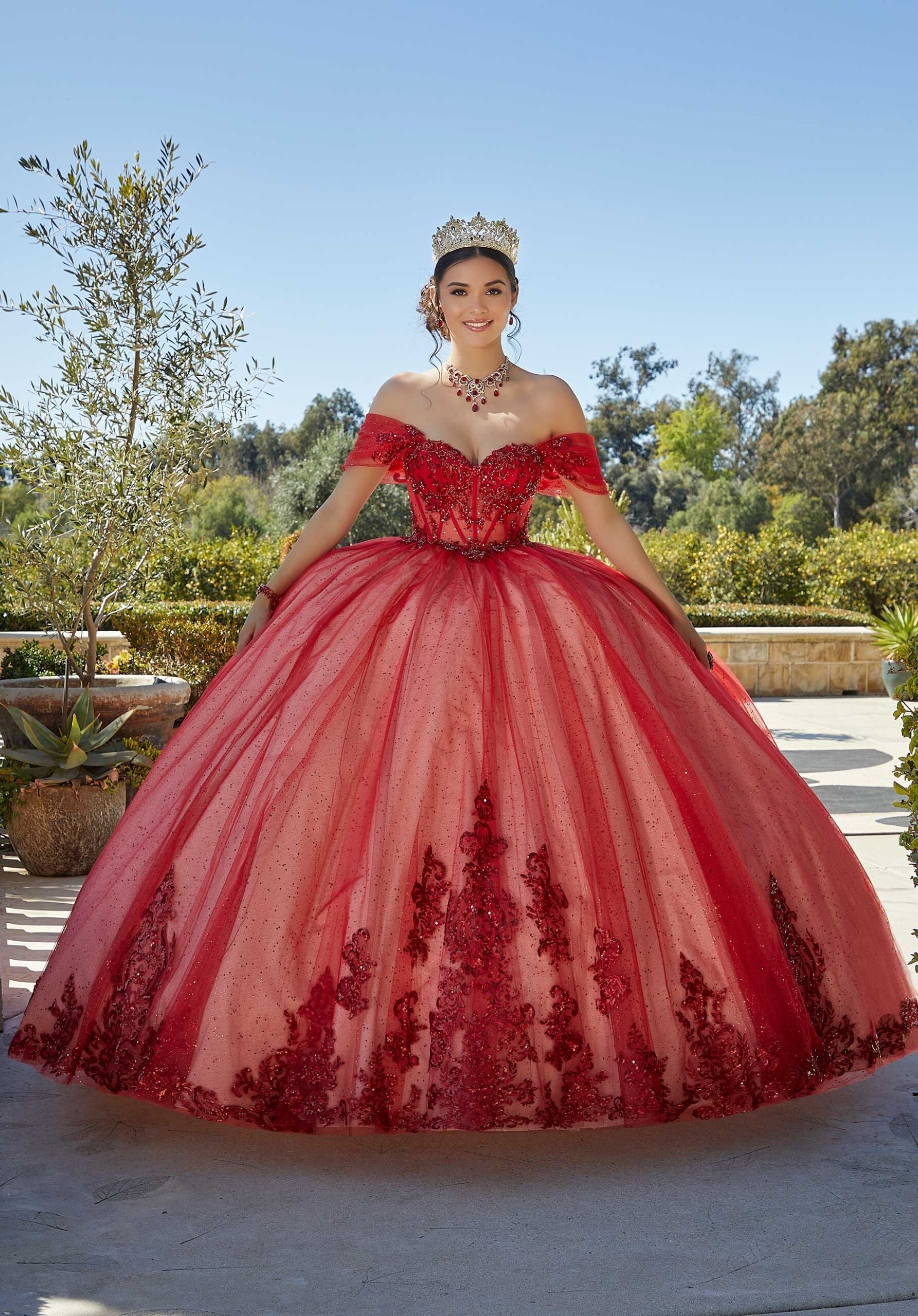 Off-the-Shoulder Floor-Length Tulle Quinceañera Ball Gown MGNY Madeline Gardner New York 89427
