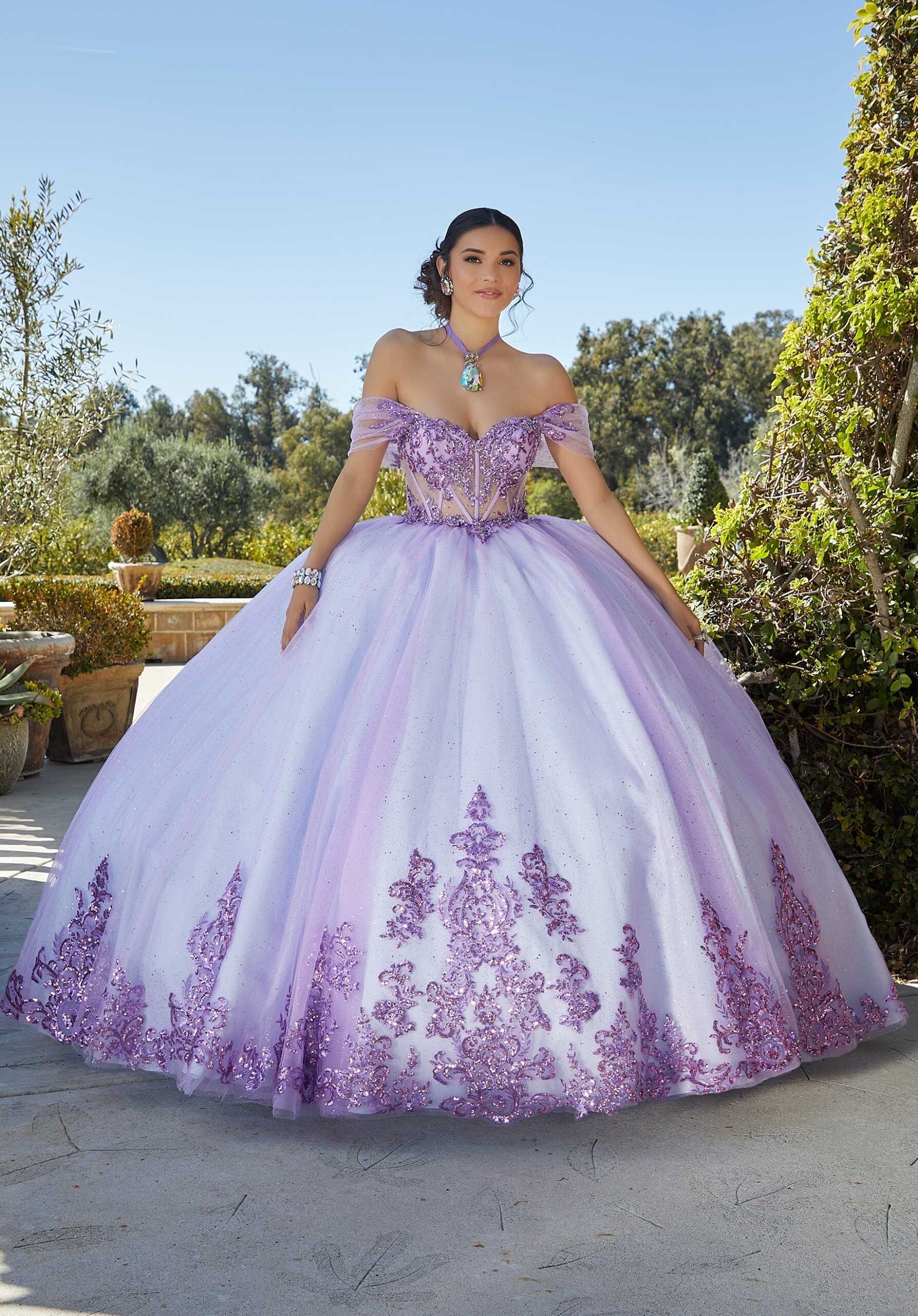 Off-the-Shoulder Floor-Length Tulle Quinceañera Ball Gown MGNY Madeline Gardner New York 89427