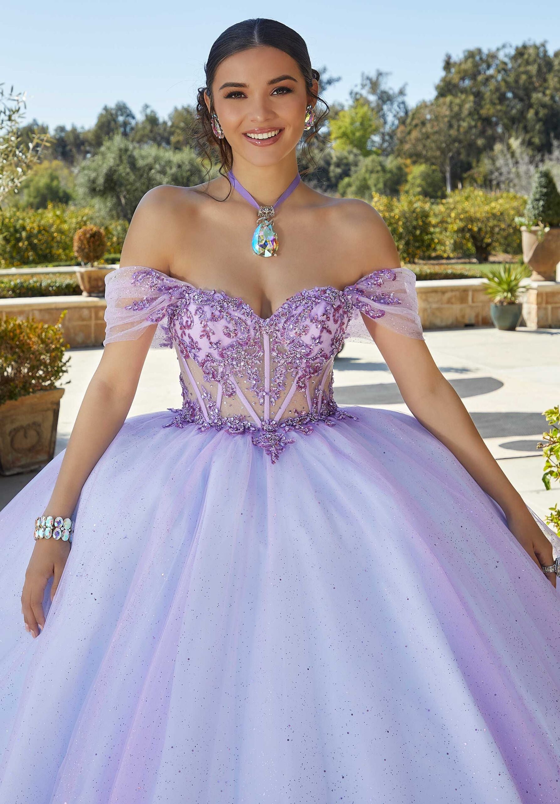 Off-the-Shoulder Floor-Length Tulle Quinceañera Ball Gown MGNY Madeline Gardner New York 89427