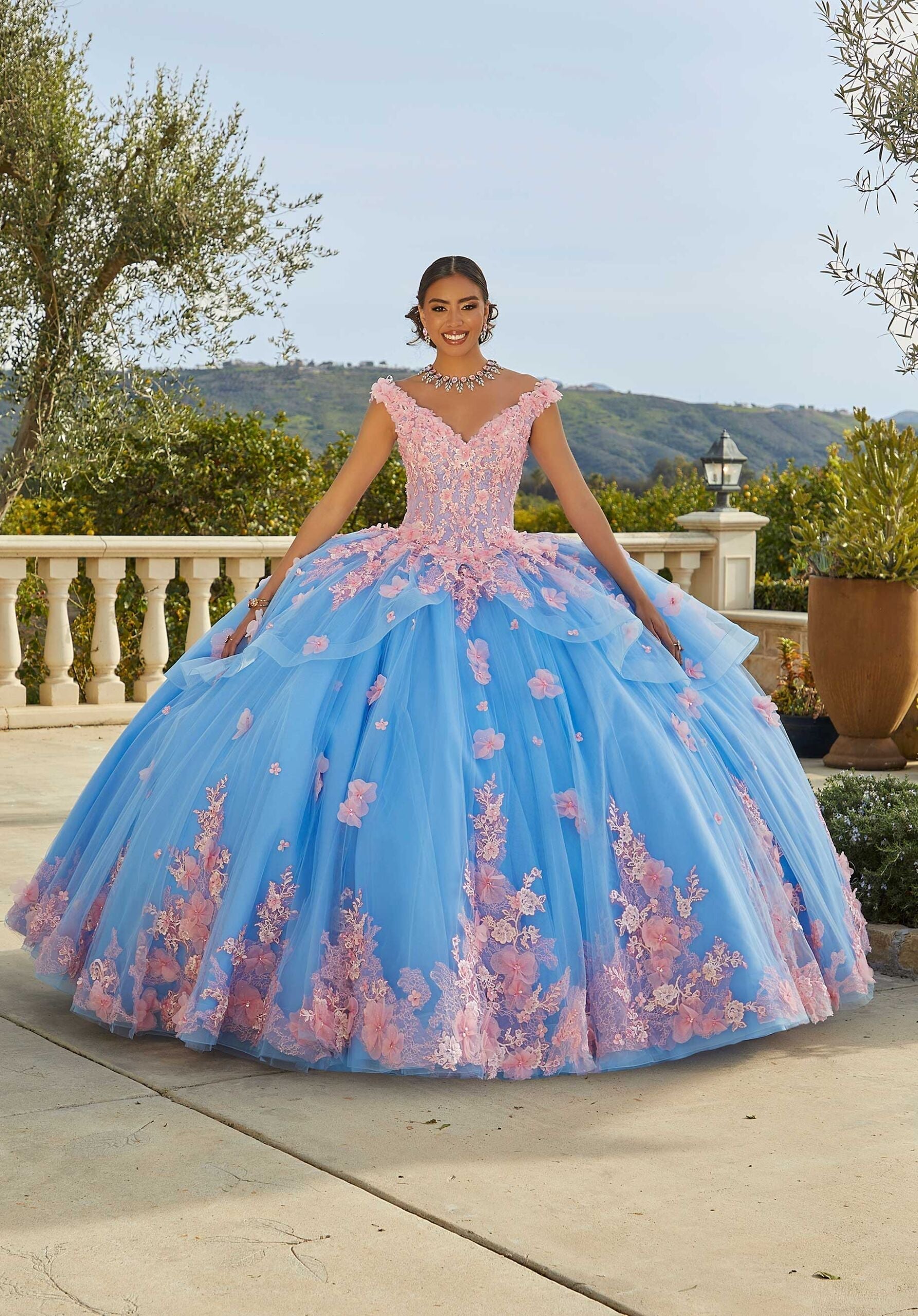 V-Neck Floor-Length Tulle Quinceañera Ball Gown MGNY Madeline Gardner New York 89437