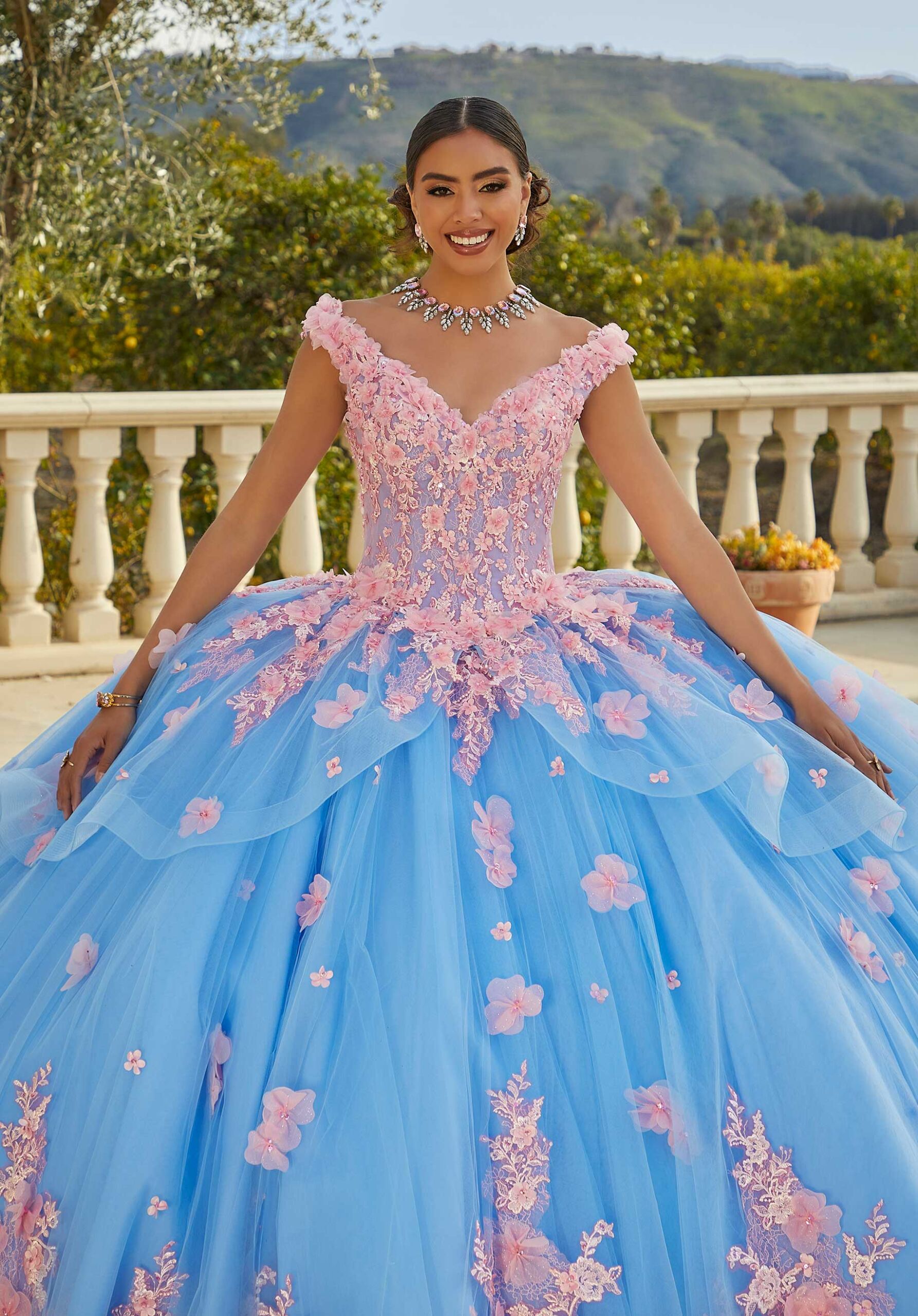 V-Neck Floor-Length Tulle Quinceañera Ball Gown MGNY Madeline Gardner New York 89437