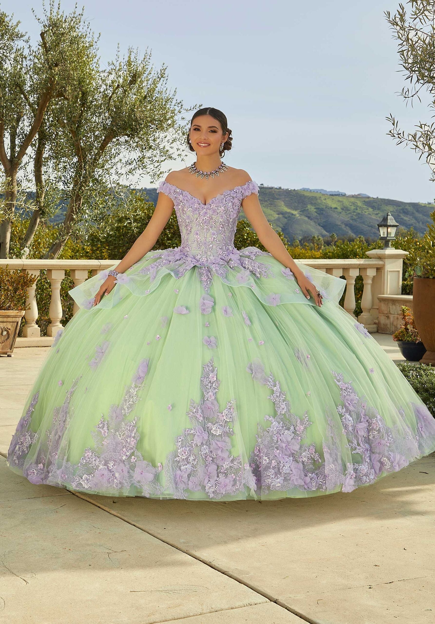V-Neck Floor-Length Tulle Quinceañera Ball Gown MGNY Madeline Gardner New York 89437