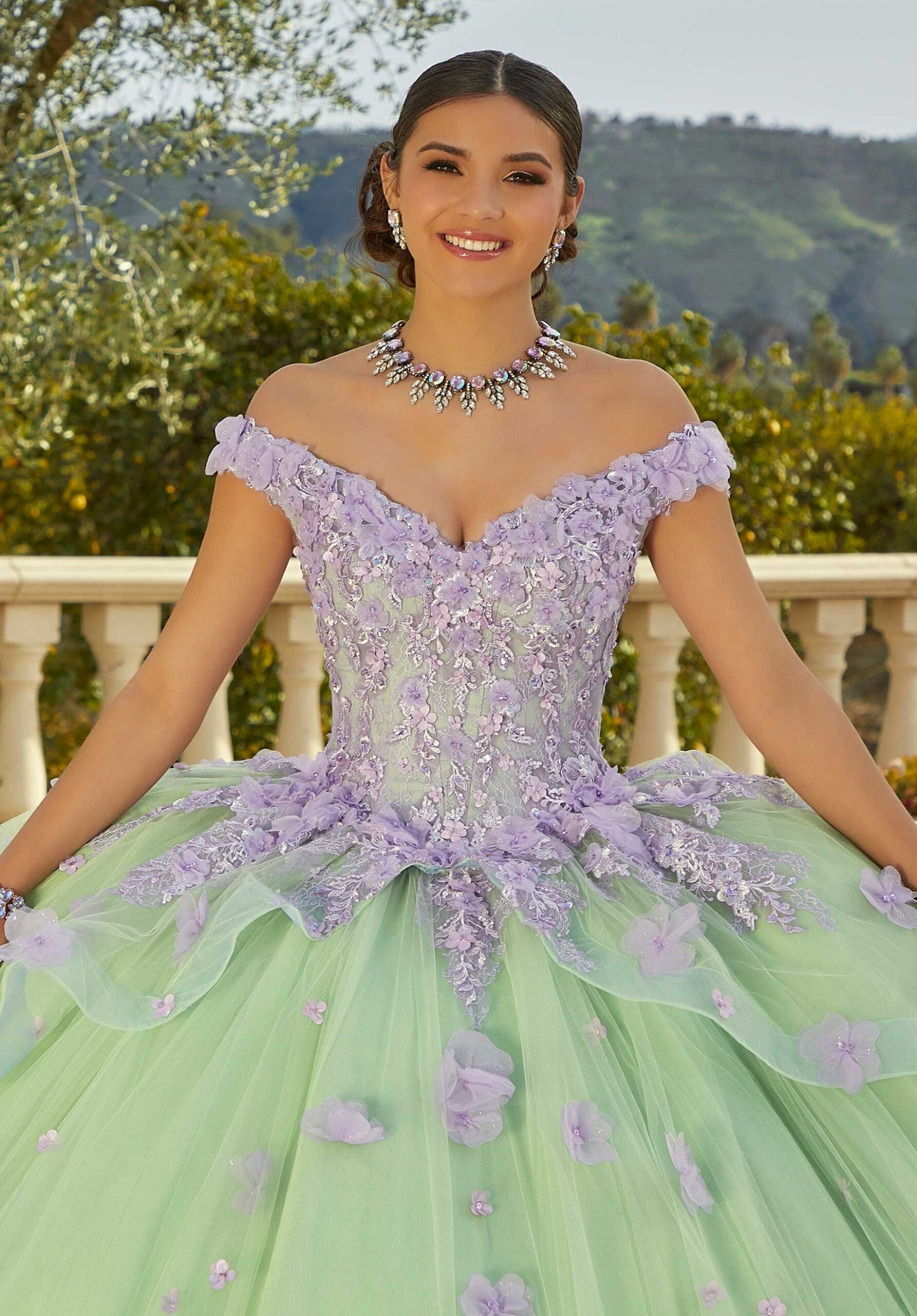 V-Neck Floor-Length Tulle Quinceañera Ball Gown MGNY Madeline Gardner New York 89437