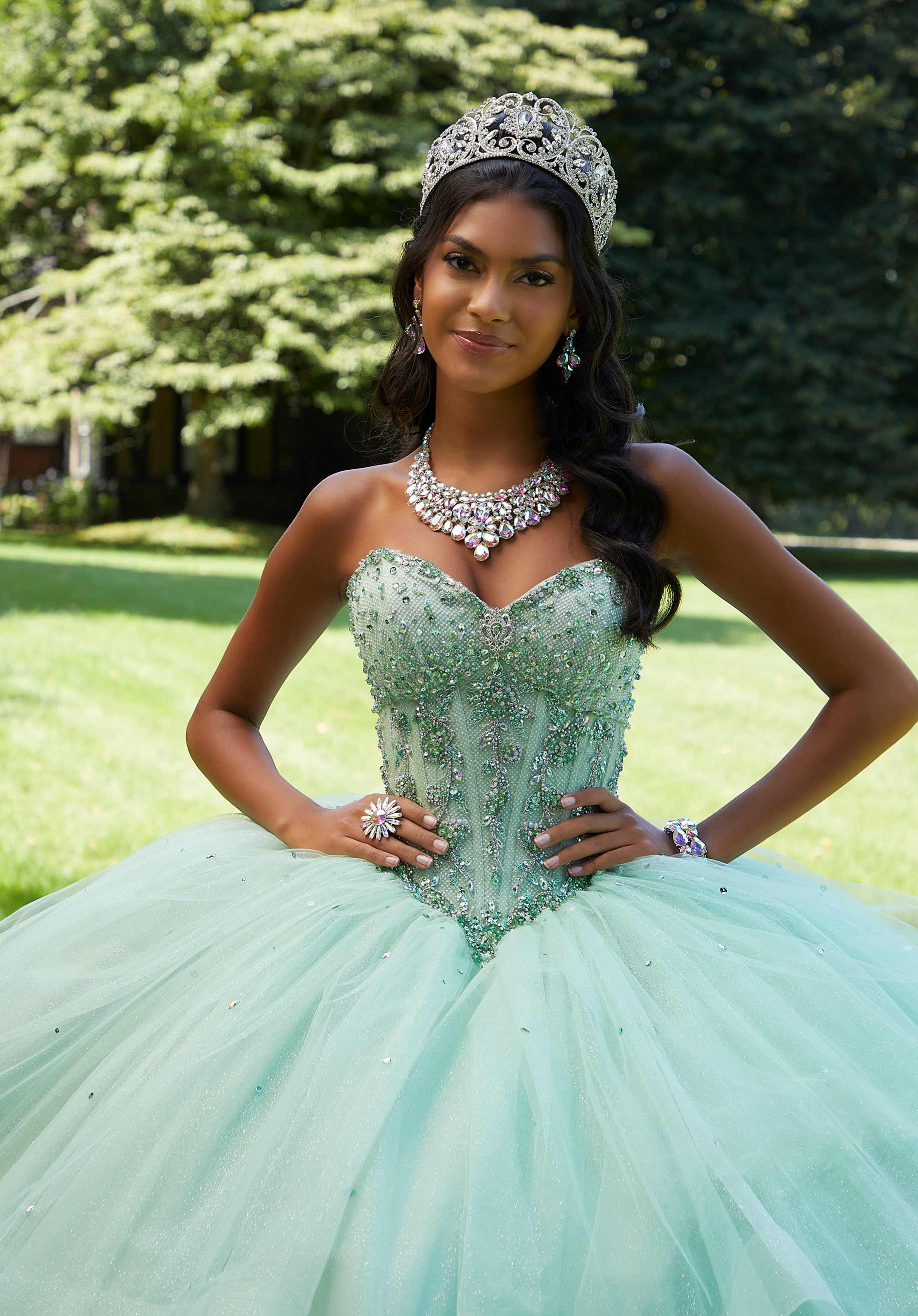 Off-the-Shoulder Floor-Length Tulle Quinceañera Ball Gown MGNY Madeline Gardner New York 89449