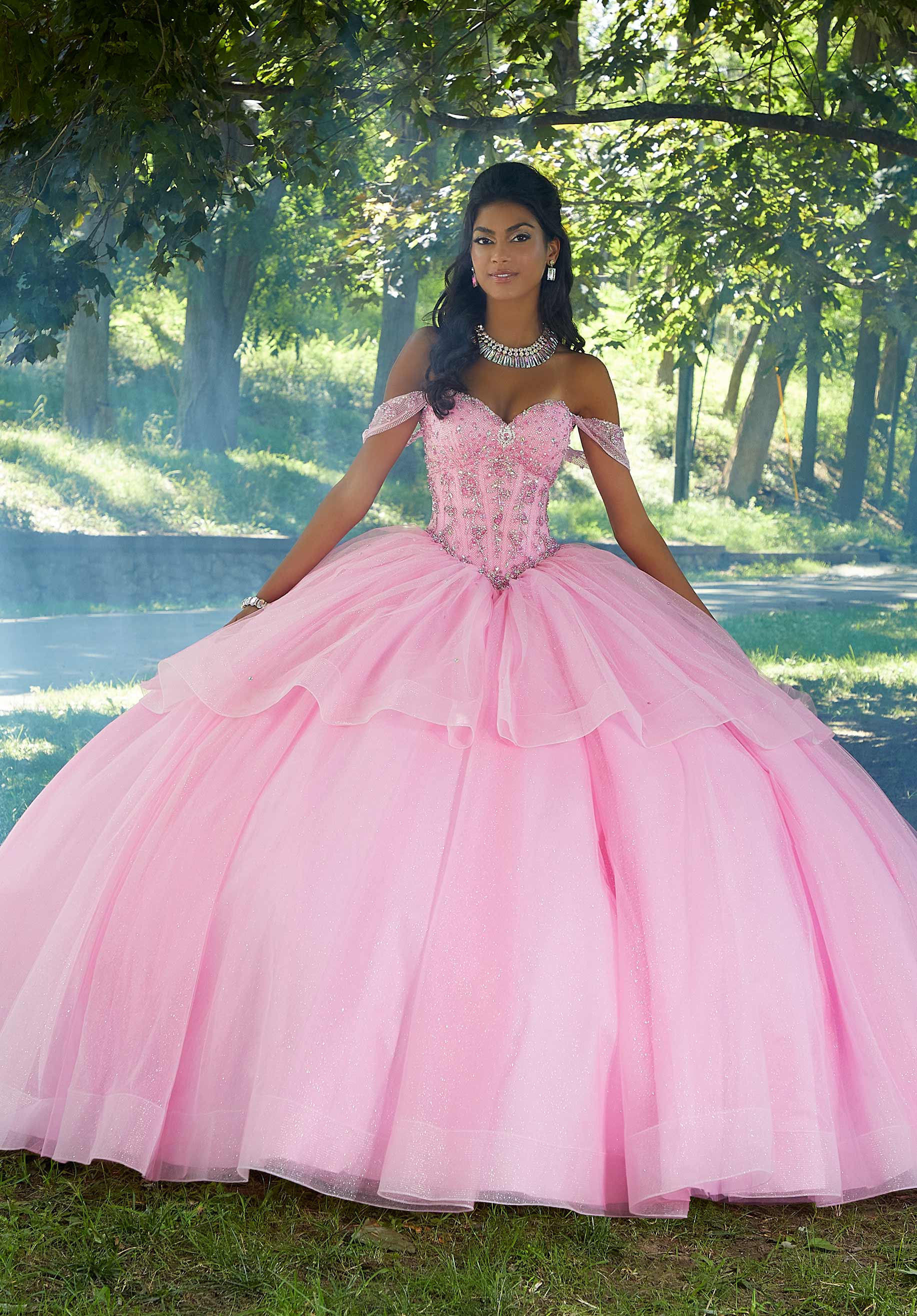 Off-the-Shoulder Floor-Length Tulle Quinceañera Ball Gown MGNY Madeline Gardner New York 89449