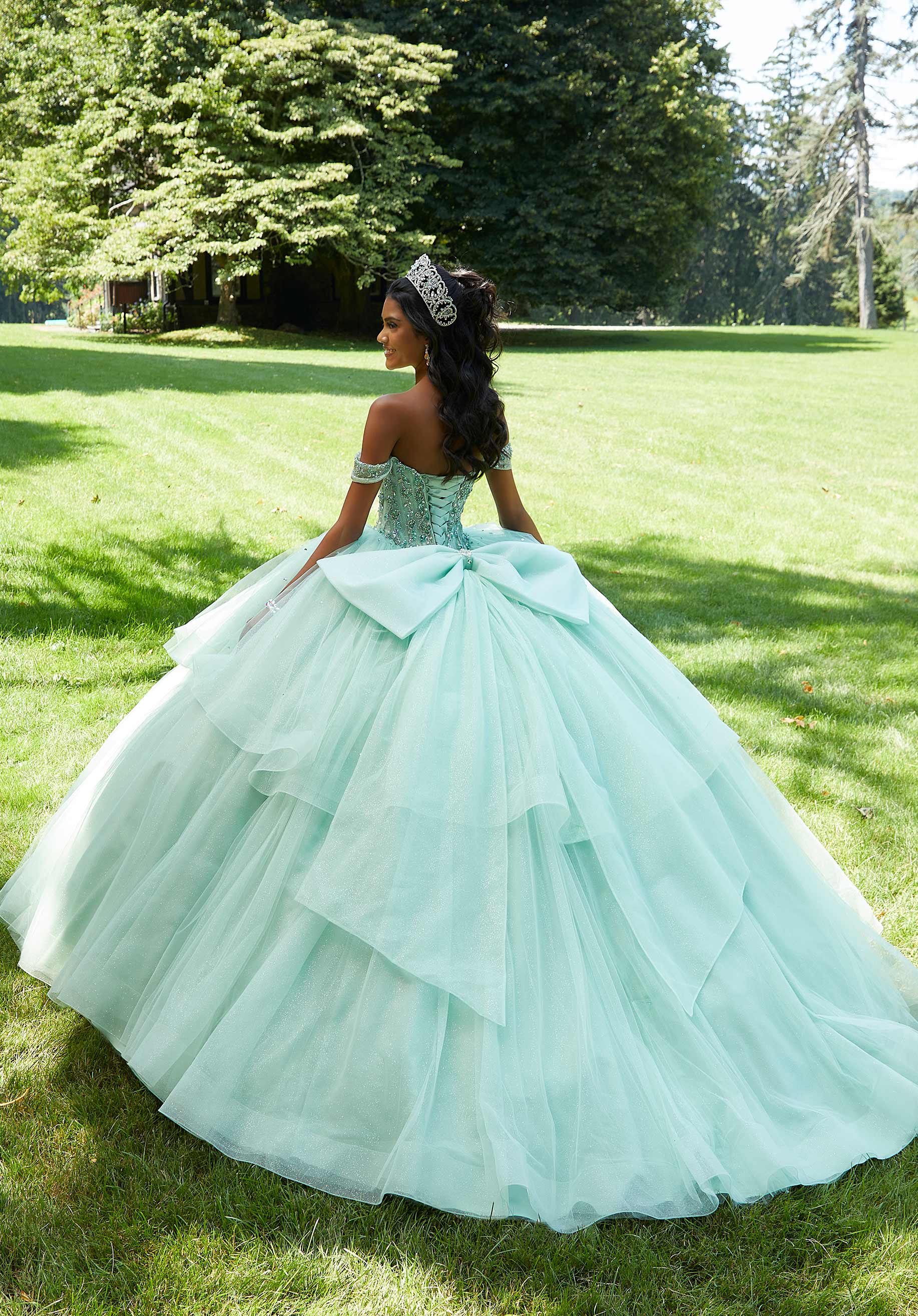 Off-the-Shoulder Floor-Length Tulle Quinceañera Ball Gown MGNY Madeline Gardner New York 89449