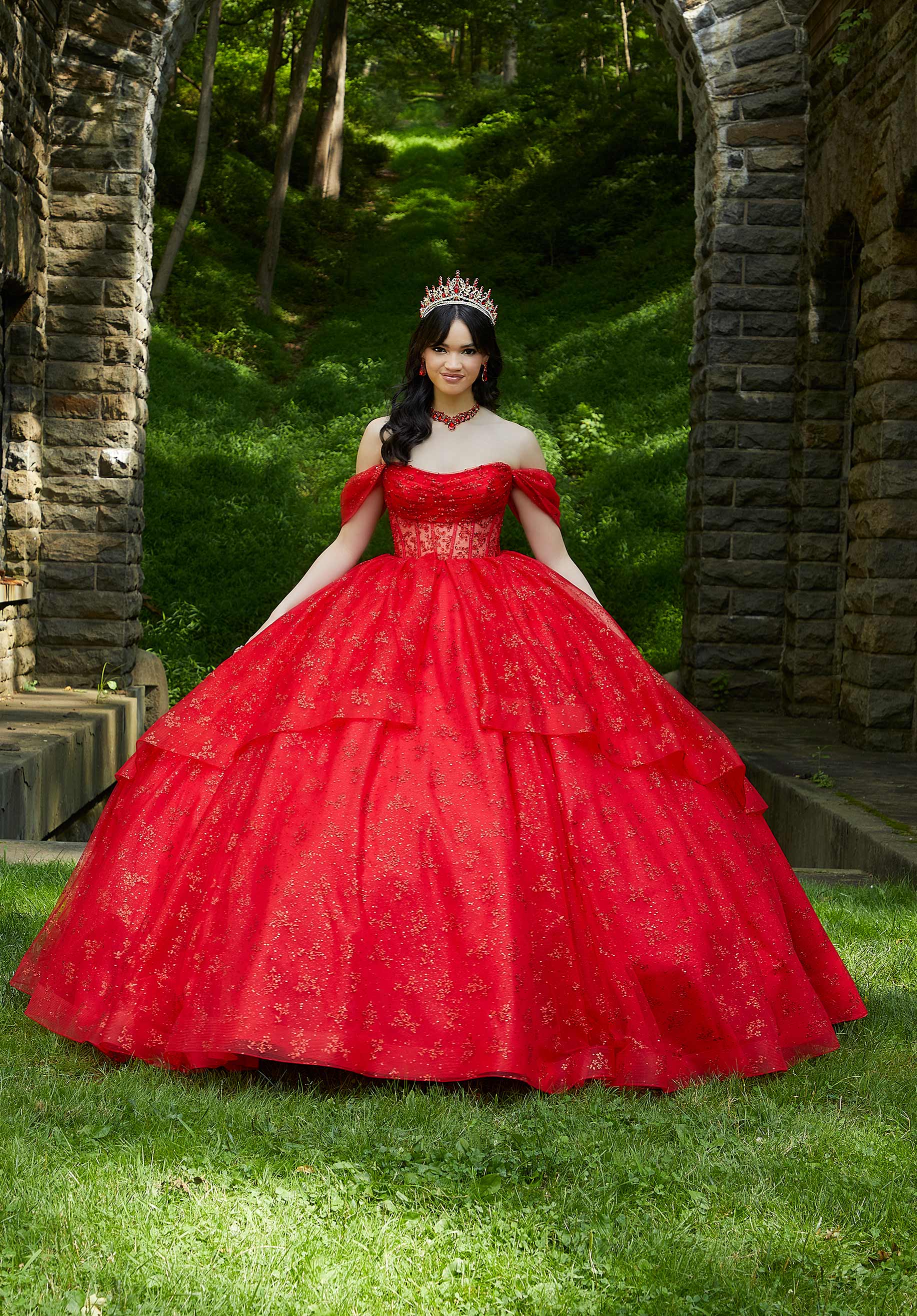 Off-the-Shoulder Floor-Length Tulle Quinceañera Ball Gown MGNY Madeline Gardner New York 89450