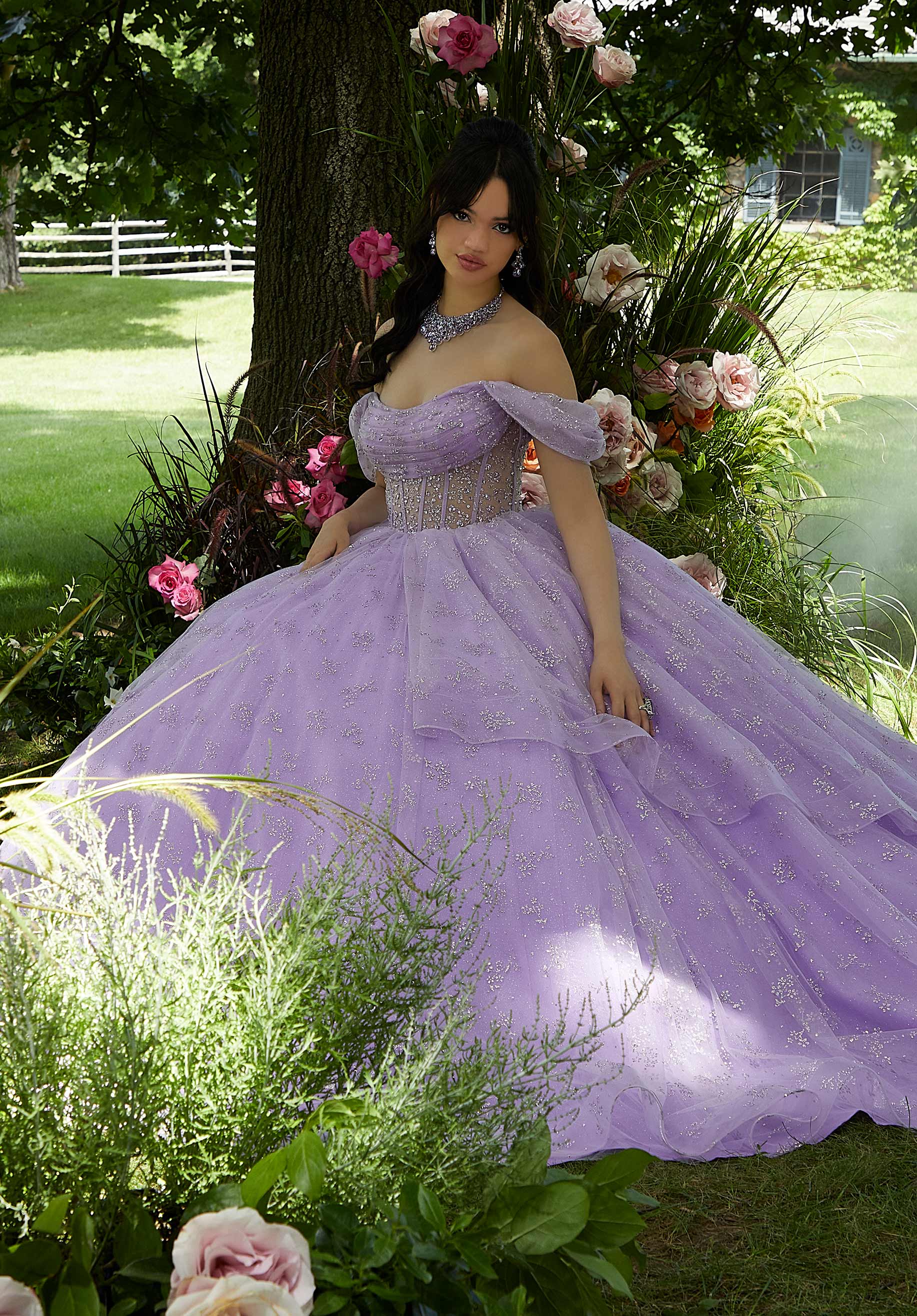 Off-the-Shoulder Floor-Length Tulle Quinceañera Ball Gown MGNY Madeline Gardner New York 89450