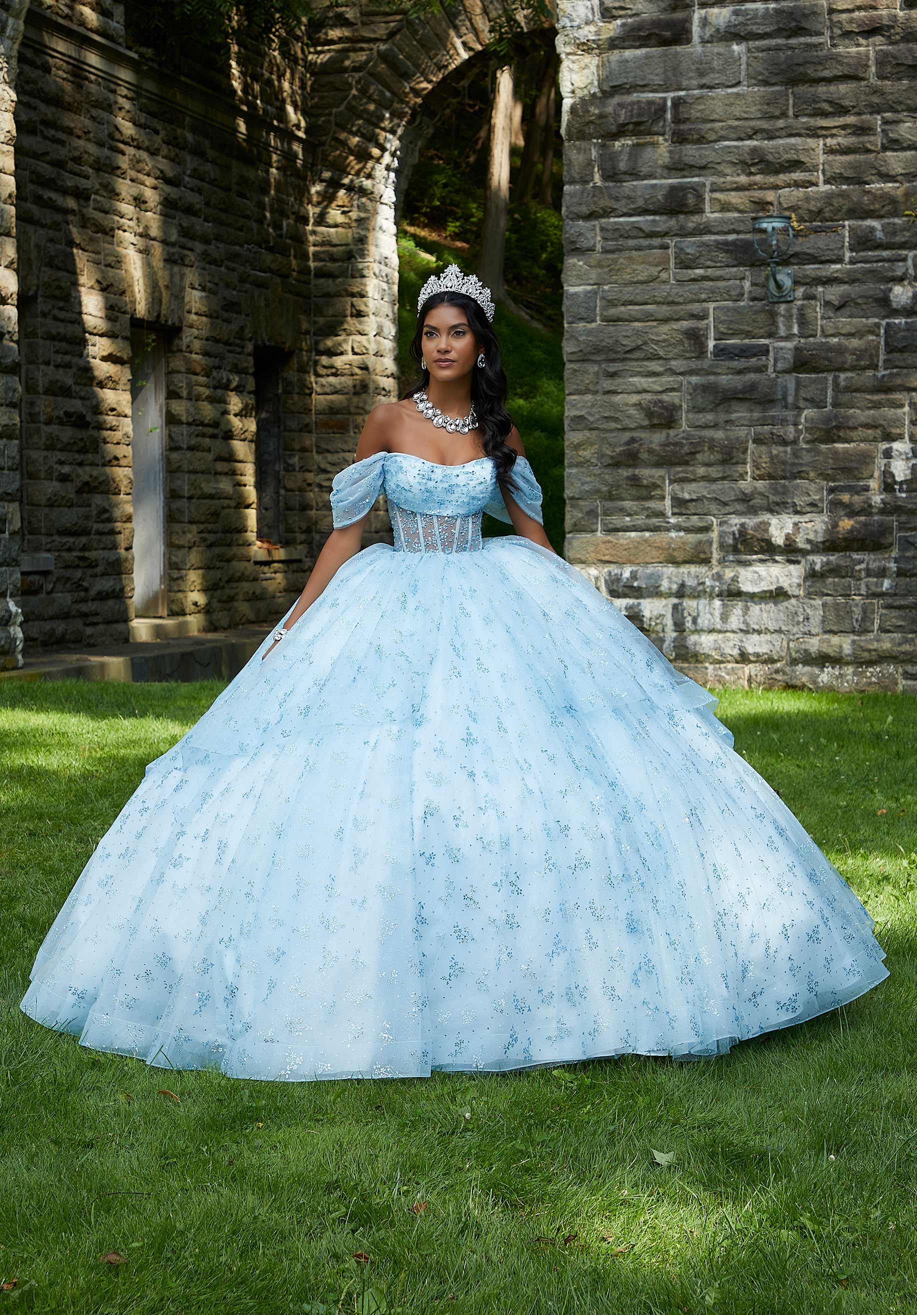Off-the-Shoulder Floor-Length Tulle Quinceañera Ball Gown MGNY Madeline Gardner New York 89450