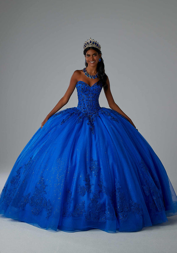 Strapless Curved Neck Floor-Length Tulle Quinceañera Ball Gown MGNY Madeline Gardner New York 89451