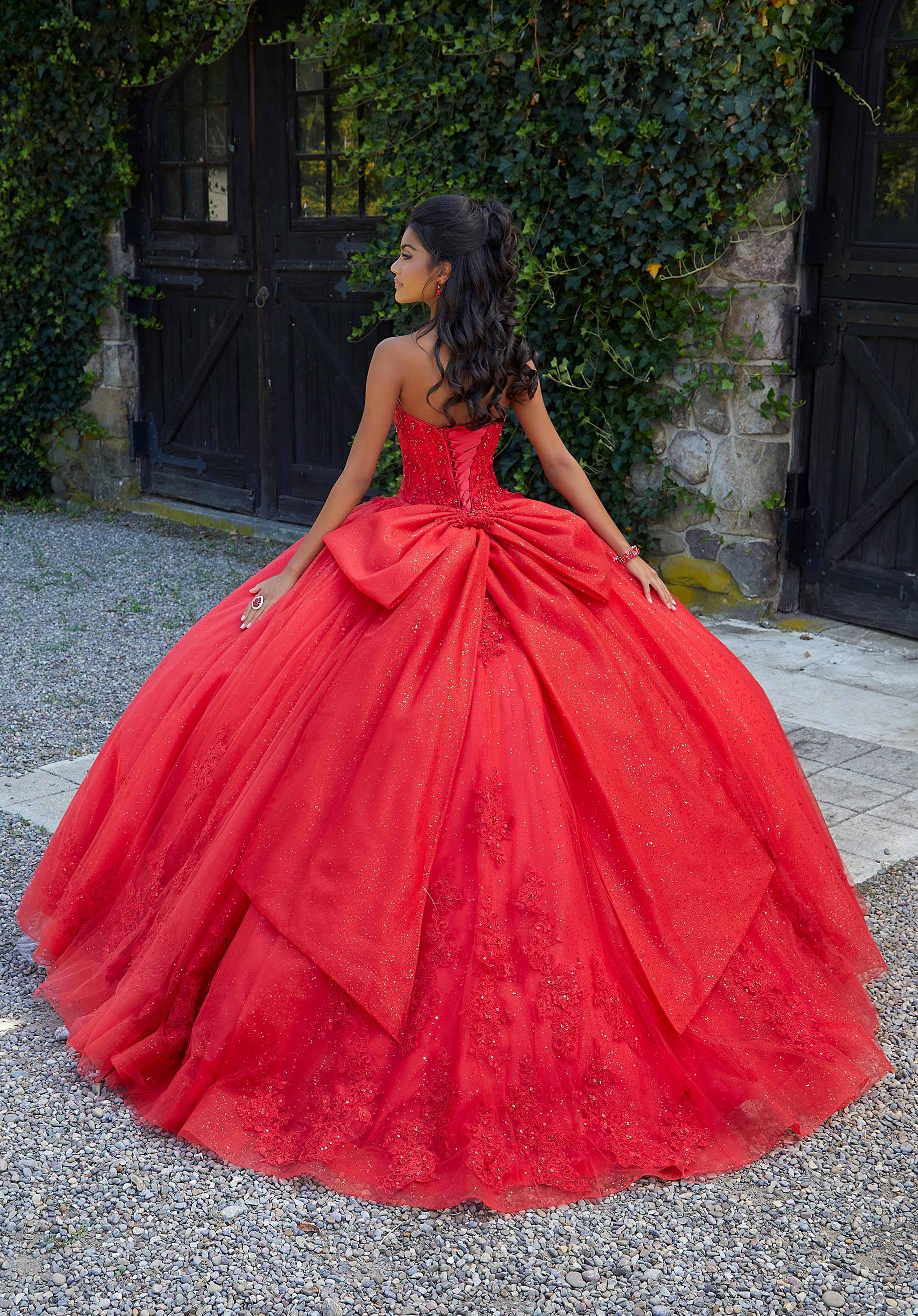 Strapless Curved Neck Floor-Length Tulle Quinceañera Ball Gown MGNY Madeline Gardner New York 89451