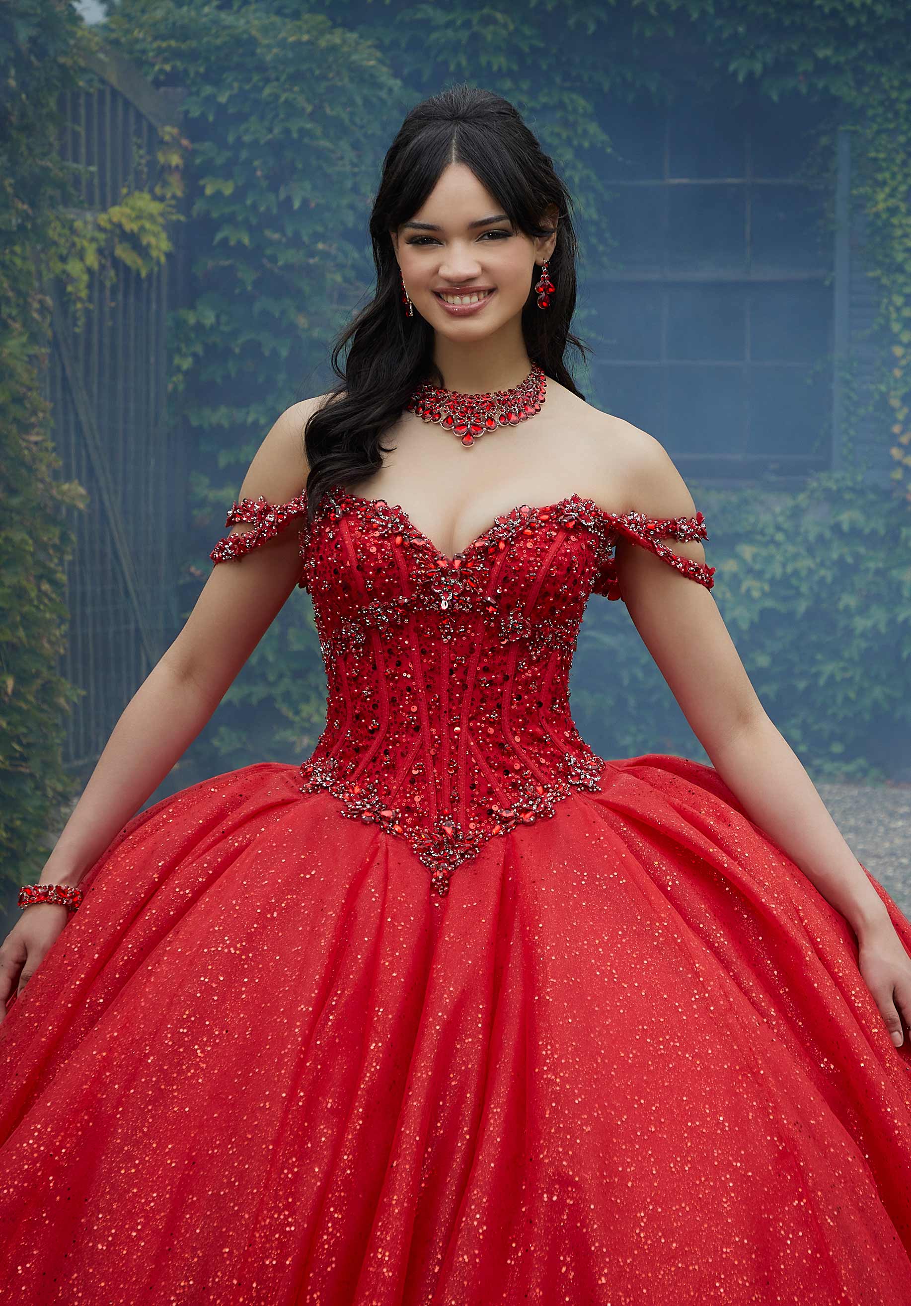 Off-the-Shoulder Floor-Length Tulle Prom Ball Gown MGNY Madeline Gardner New York 89453