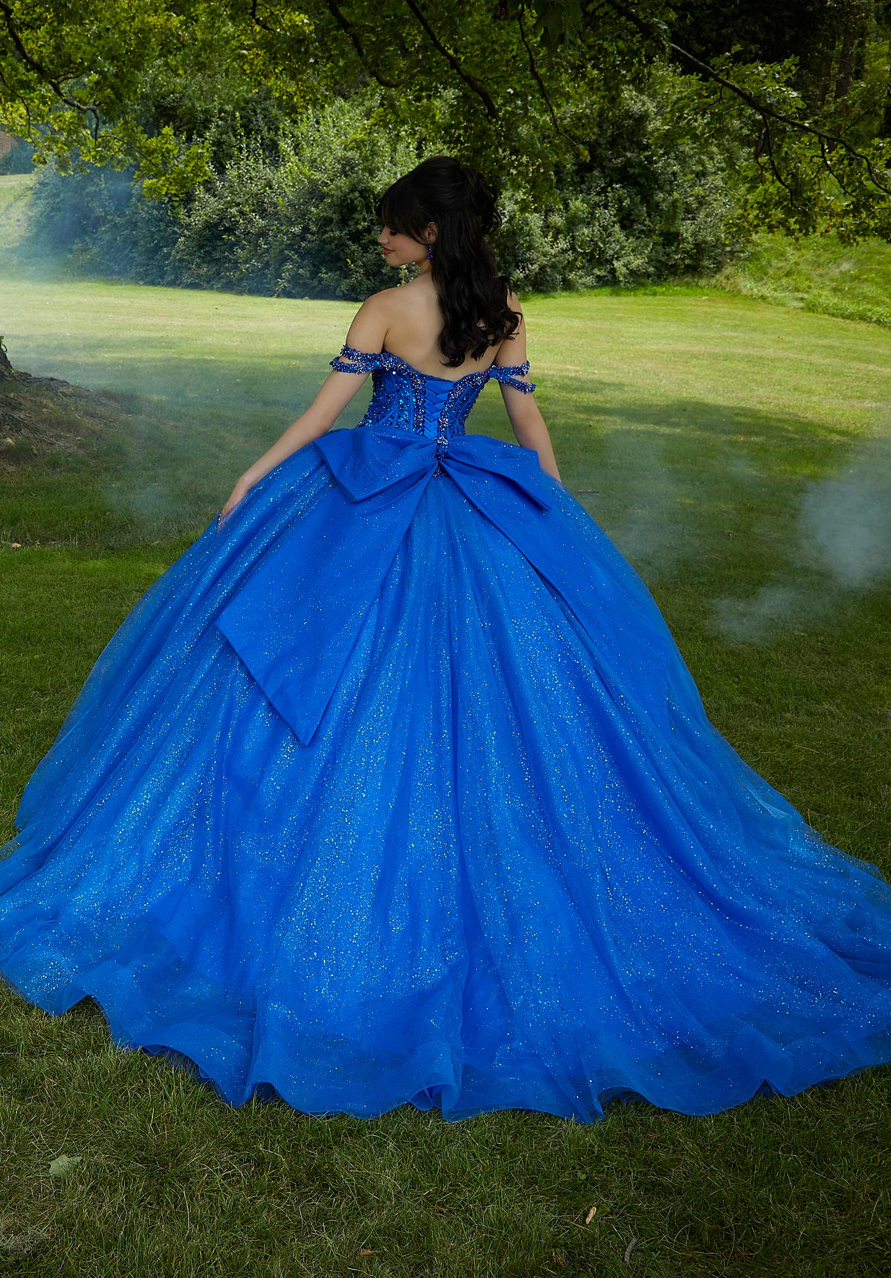 Off-the-Shoulder Floor-Length Tulle Prom Ball Gown MGNY Madeline Gardner New York 89453