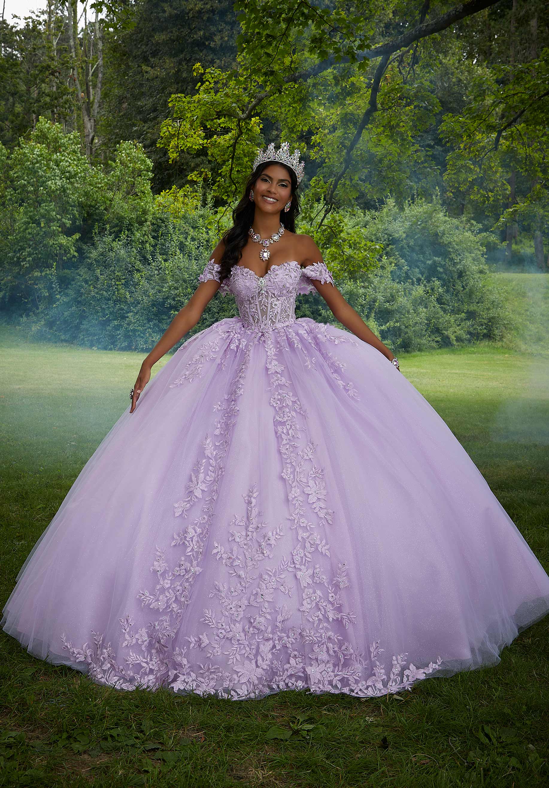Off-the-Shoulder Floor-Length Tulle Quinceañera Ball Gown MGNY Madeline Gardner New York 89454