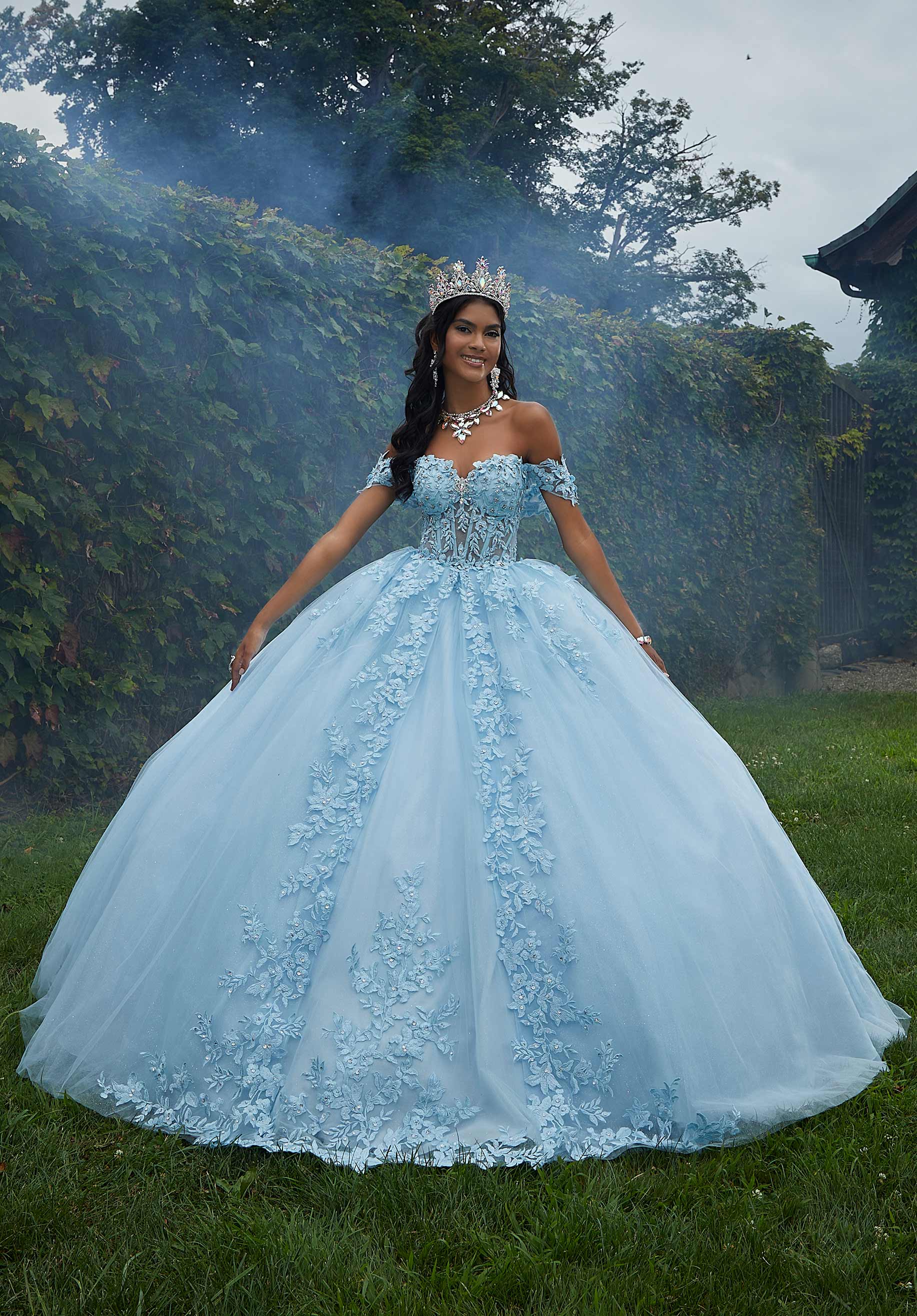 Off-the-Shoulder Floor-Length Tulle Quinceañera Ball Gown MGNY Madeline Gardner New York 89454