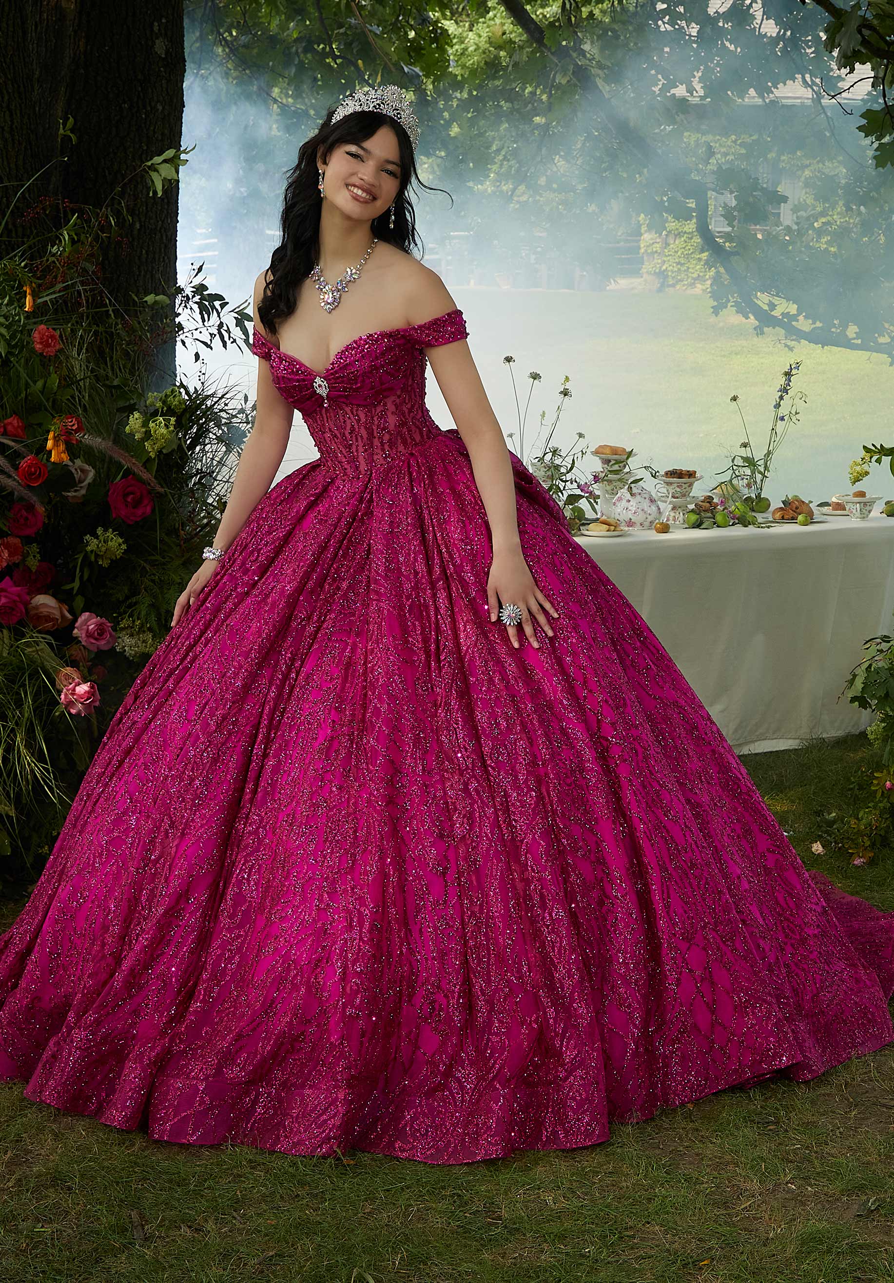 Off-the-Shoulder Floor-Length Tulle Quinceañera Ball Gown MGNY Madeline Gardner New York 89455