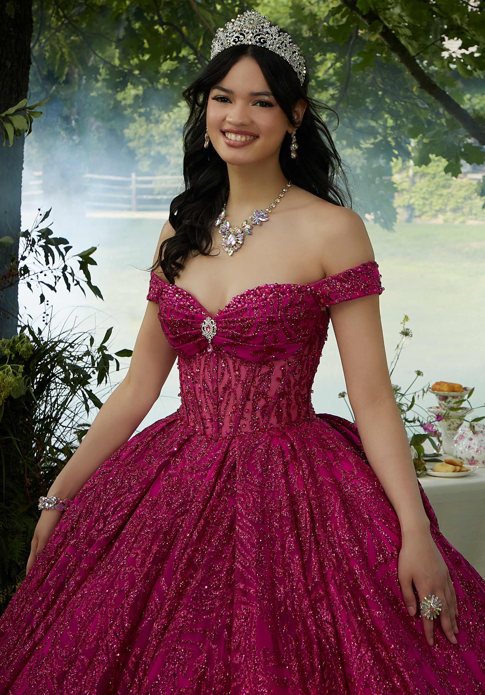 Off-the-Shoulder Floor-Length Tulle Quinceañera Ball Gown MGNY Madeline Gardner New York 89455